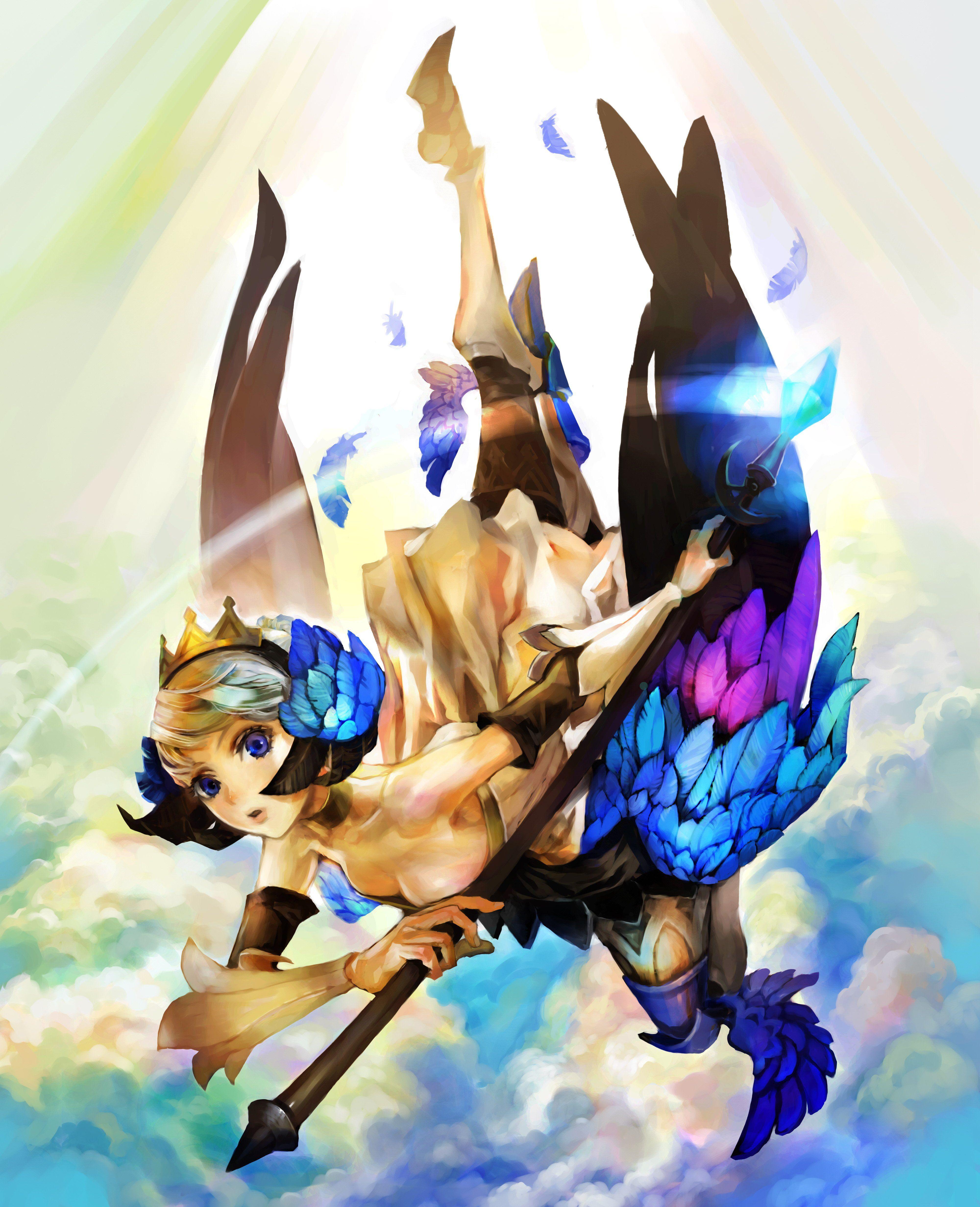 4000x4928 wings, Blue, Eyes, Feathers, Odin, Sphere, Artwork, Gwendolyn, Anime, Girls Wallpaper HD / Desktop and Mobile Background