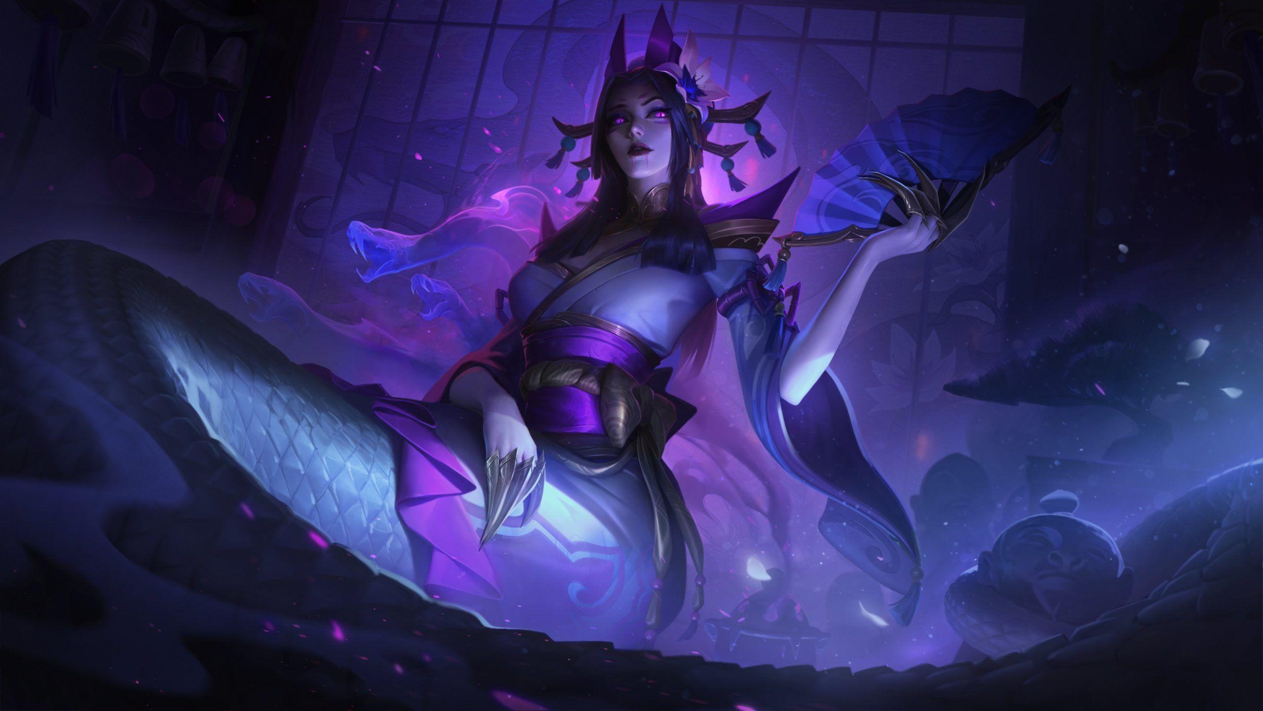2560x1441 Spirit Blossom skins wallpaper (Ahri, Kindred, Riven, Cassiopeia splash arts) [Artist: Riot Games] of Legends Clan [anime pics & digital art]