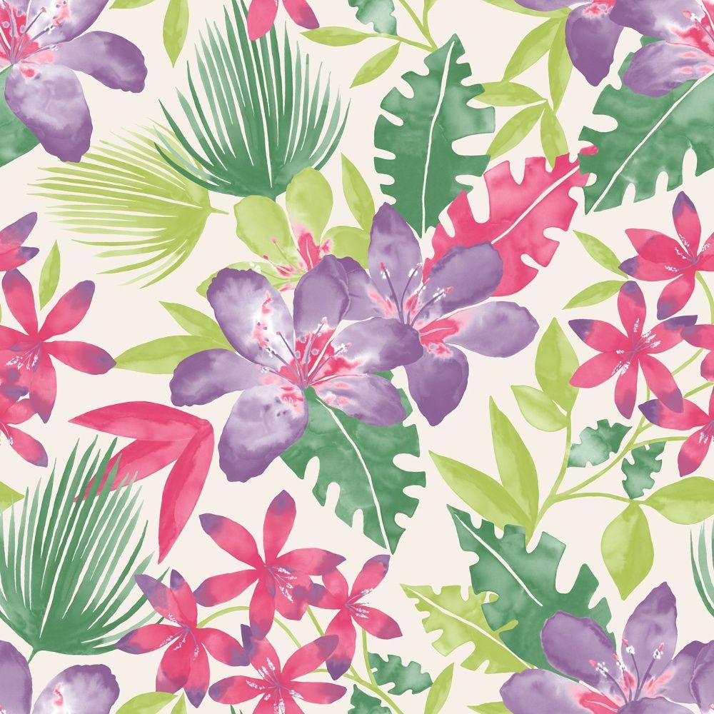 1000x1000 Rasch Paradise Flowers Pattern Tropical Floral Leaf Motif Wallpaper