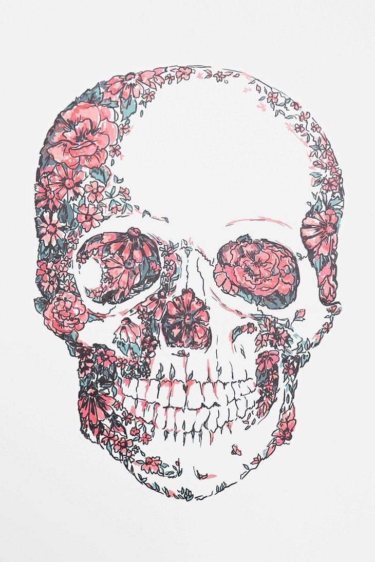 730x1095 Floral Skull Wall Decal. For the home. Papel de parede
