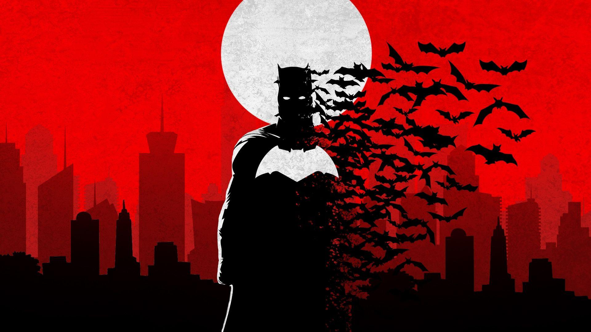 1920x1080 Download 1920x1080 Batman, Red, Moon, Digital Art Wallpaper for Widescreen