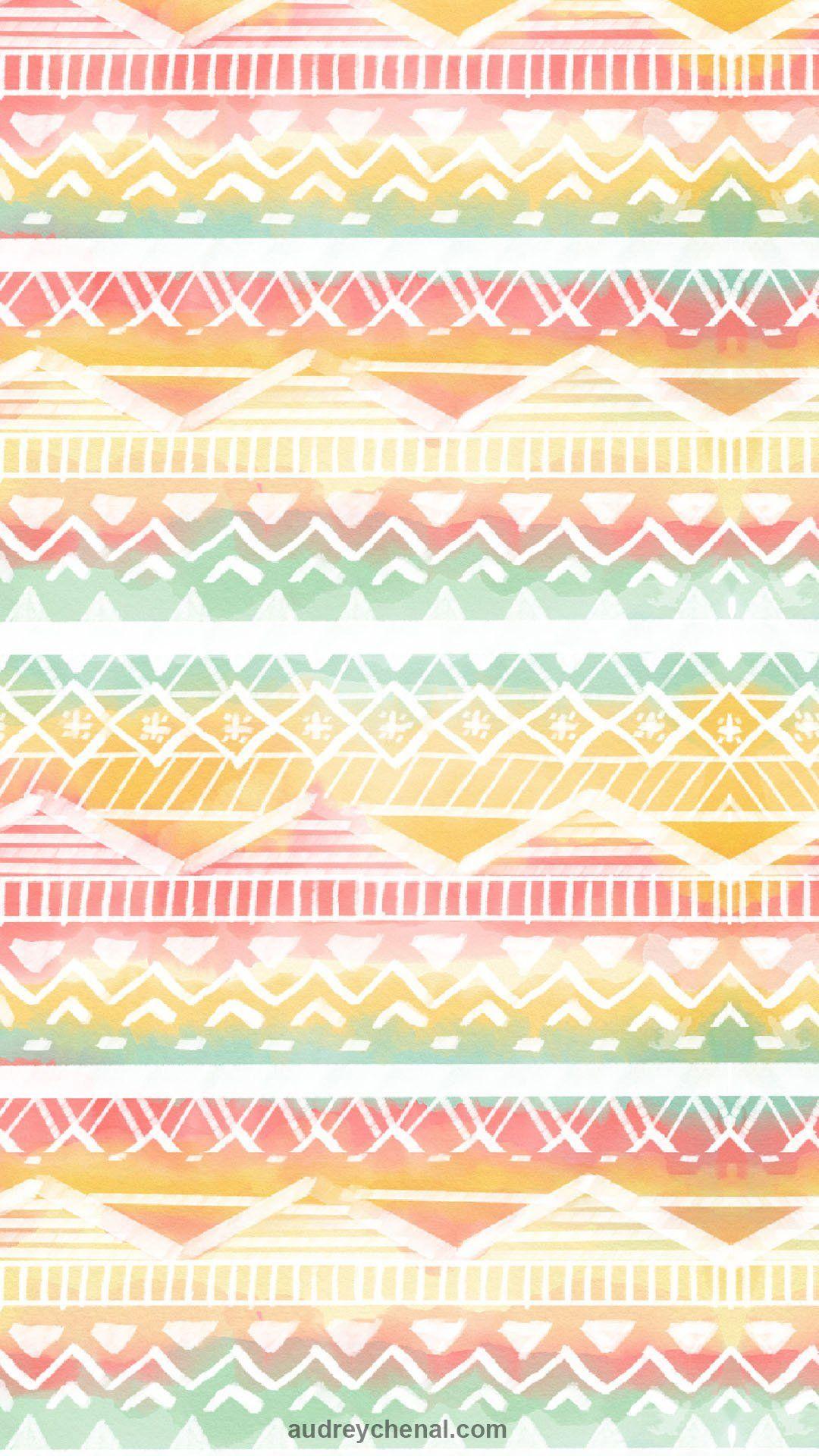 1080x1920 white modern handdrawn aztec pattern beach pink blue yellow watercolor paint wallpaper