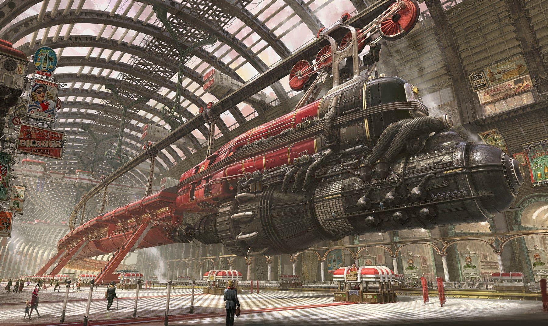 1800x1071 Steampunk railway station wallpaper