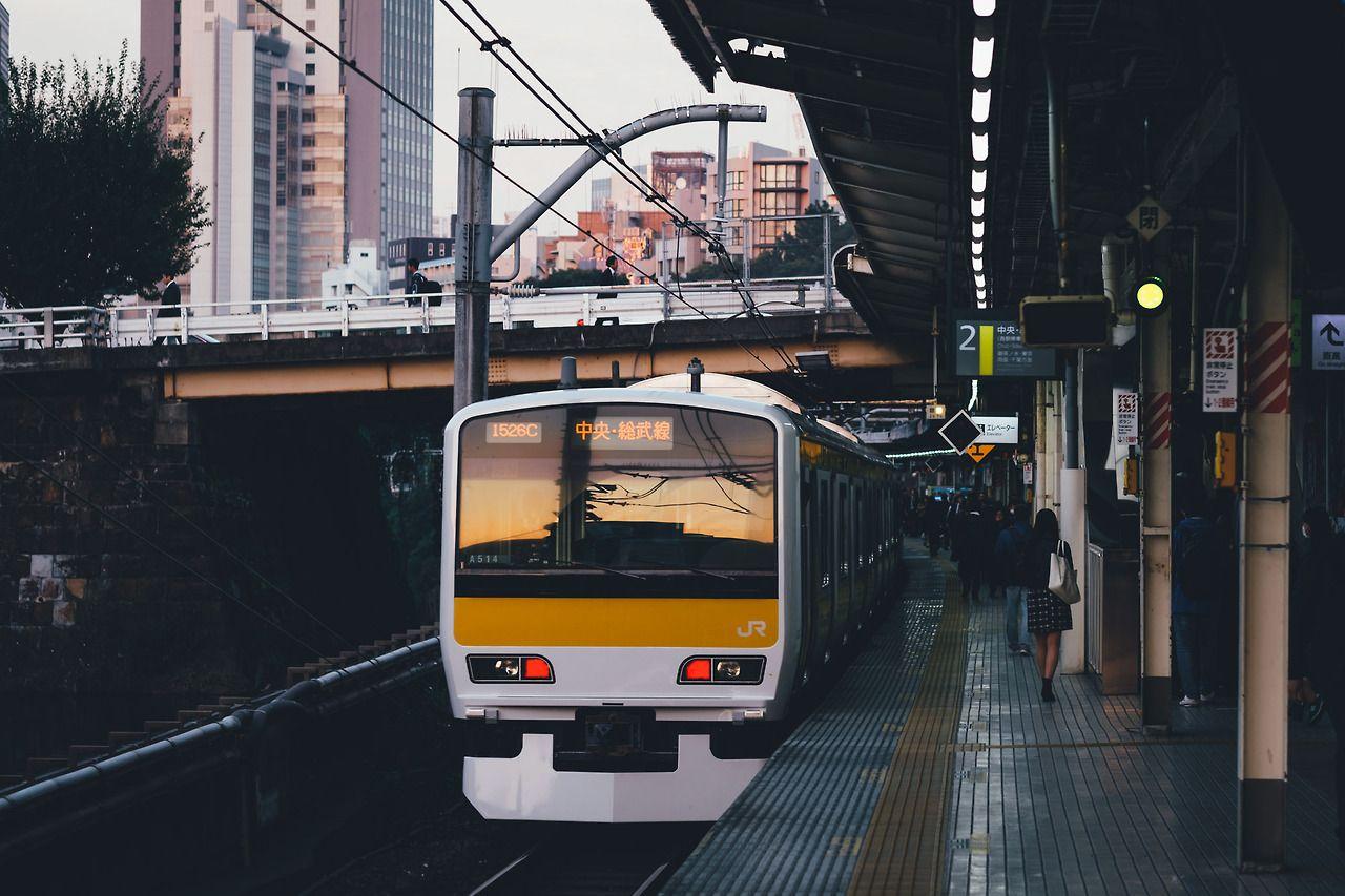 1280x853 #train, #reflection, #railway, #walking, #back, #Takashi Yasui, #train station, #Asia, #Japan, #cityscape, #Asian architecture wallpaper. Mocah.org HD Desktop Wallpaper