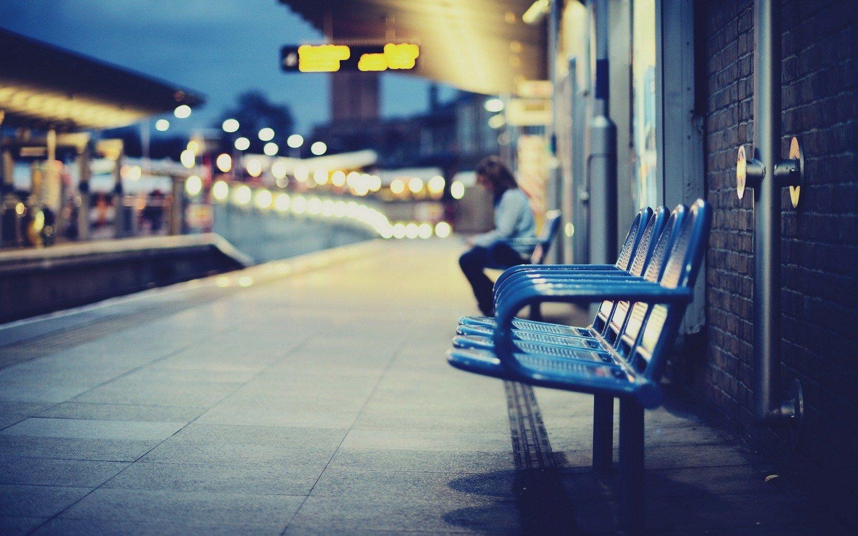 1680x1050 City Railway Station Chairs Blur Photo wallpaperx1050