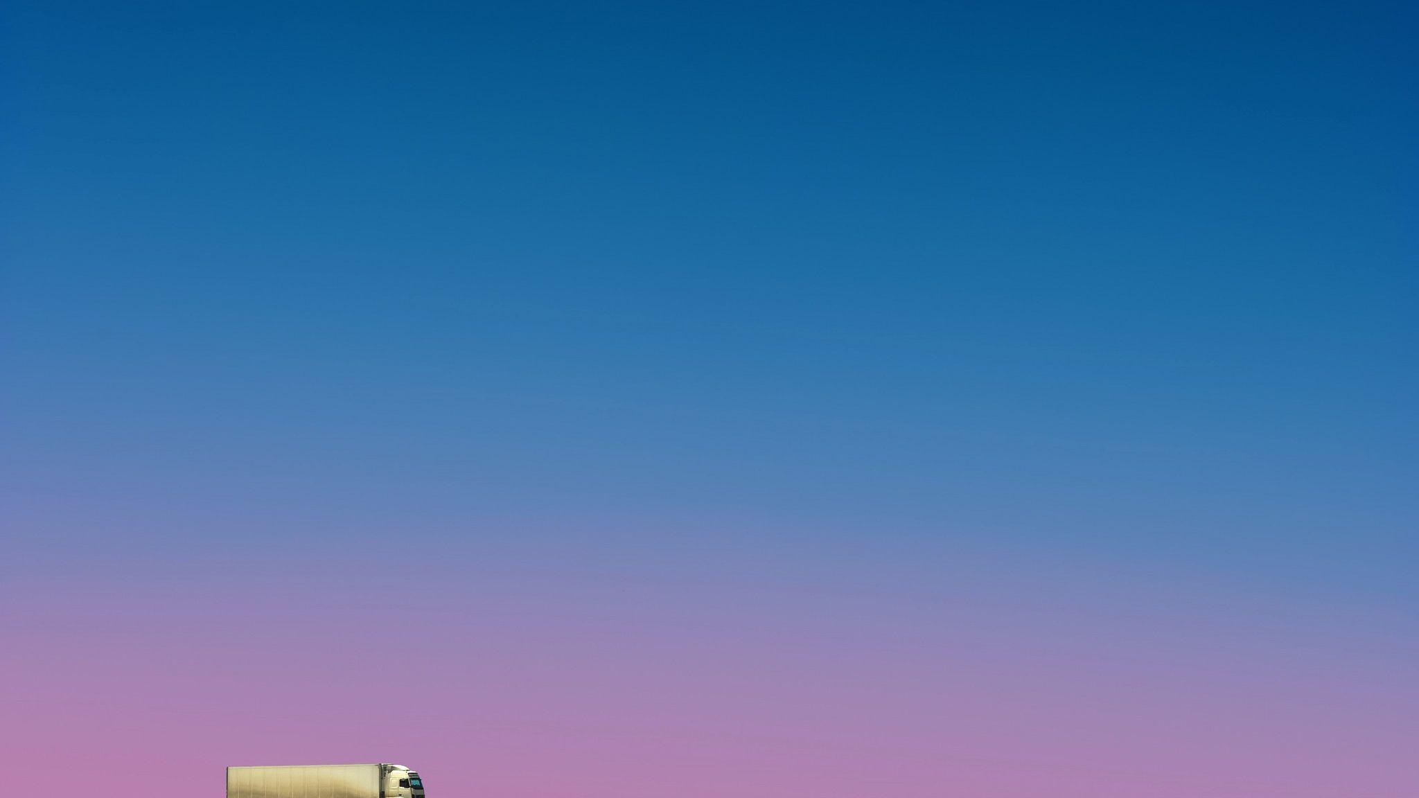 2048x1152 Desktop Wallpaper Minimal, Sunset, Truck, Clean Sky, HD Image, Picture, Background, Ea2fae