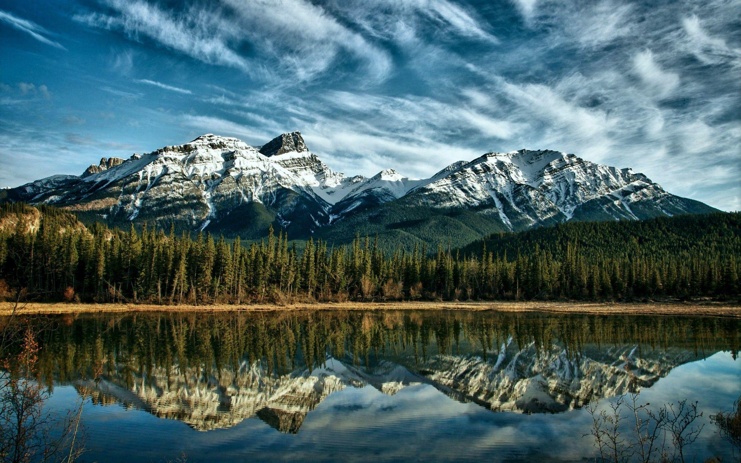 2560x1600 thiên nhiên, Núi, Sự phản chiếu, Cây cối, Canada Hình nền có độ phân giải cao / Nền máy tính để bàn và di động