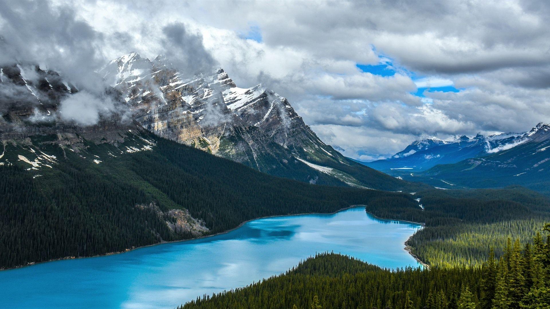 1920x1080 Hình nền Canada, Phong cảnh thiên nhiên, Hồ, cây, Núi, tuyết, Đám mây 1920x1080 Hình ảnh Full HD 2K, Hình ảnh
