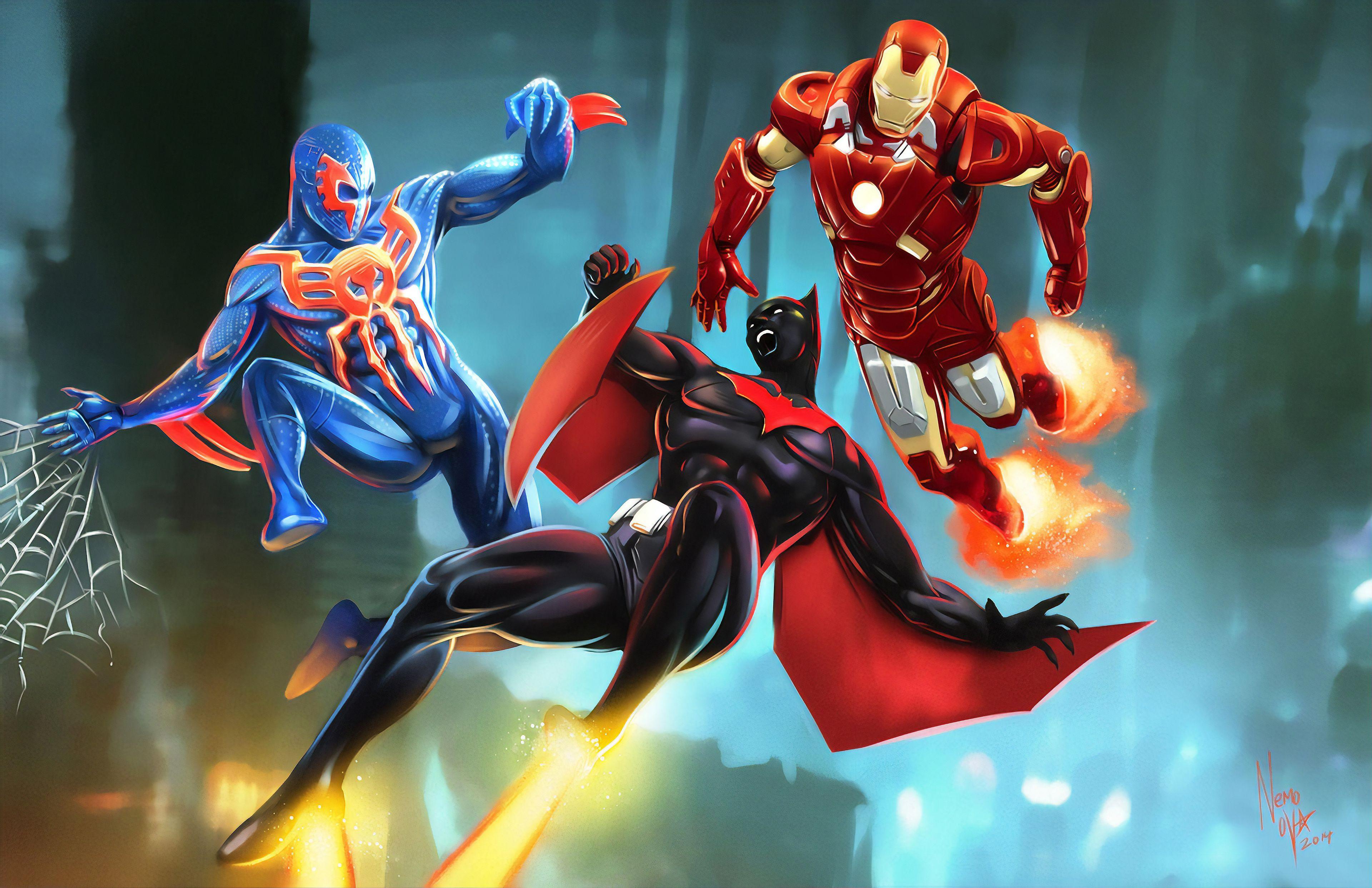 3840x2486 Batman Beyond Spiderman 2099 Ironman, HD Superheroes, 4k Wallpaper, Image, Background, Photo and Picture