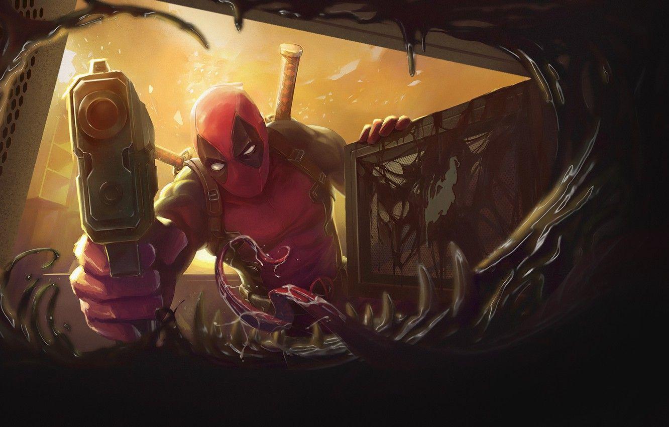1332x850 Wallpaper Figure, Language, Teeth, Art, Art, Deadpool, Marvel, Deadpool, Comics, MARVEL, Venom, Venom, Symbiote, Creatures, MARVEL Comics, MARVEL Art image for desktop, section арт