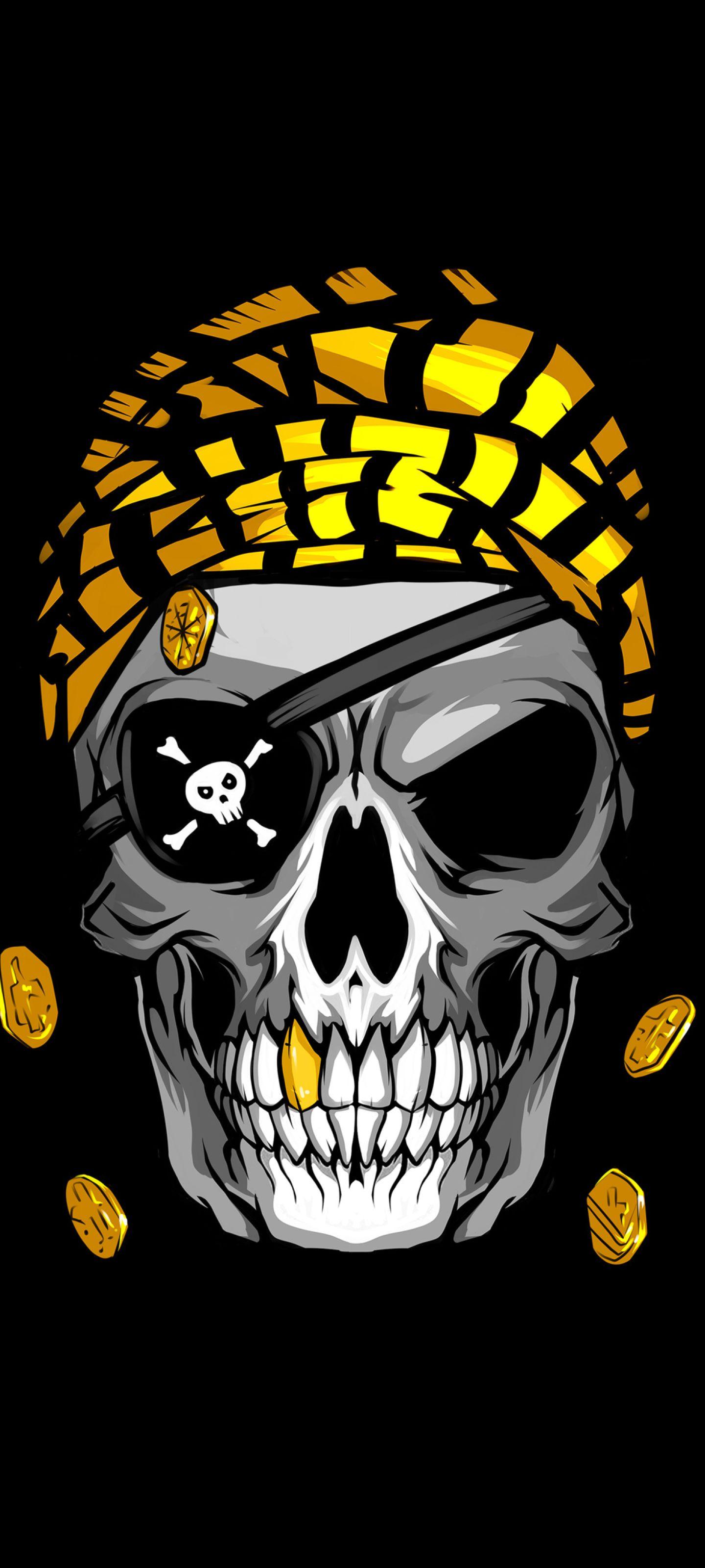 1440x3200 Pirate Skull Gold 1440x3200 Resolution Wallpaper, HD Minimalist 4K Wallpaper, Image, Photo and Background
