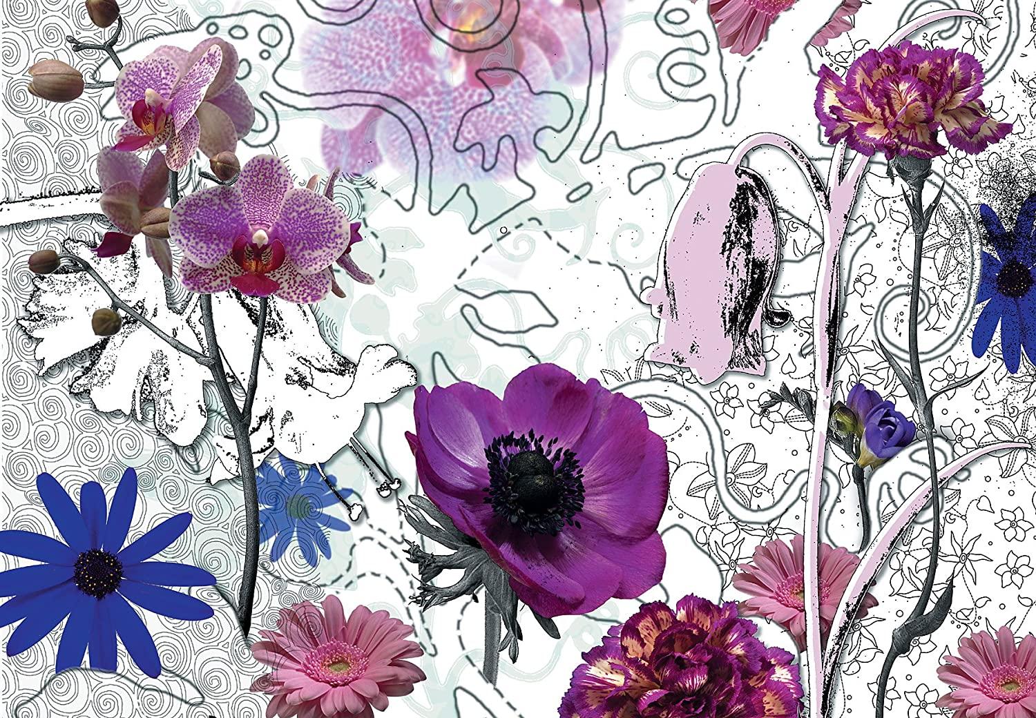 1500x1040 Komar photo wallpaper 368x254 cm, Purple Violet Flowers Collage Pink and Purple Flower Design White: Amazon.de: Küche & Haushalt