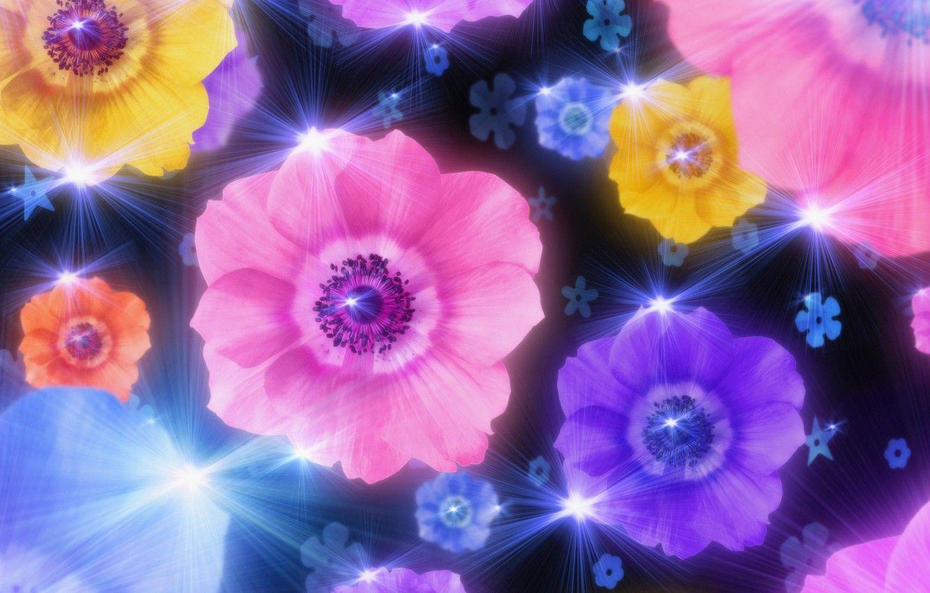 1332x850 Wallpaper light, flowers, collage, Wallpaper, Shine, petals image for desktop, section абстракции