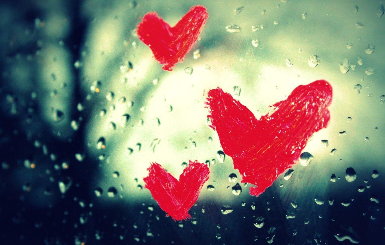 1332x850 Wallpaper glass, drops, macro, love, rain, heart, window, hearts, love, feeling image for desktop, section настроения