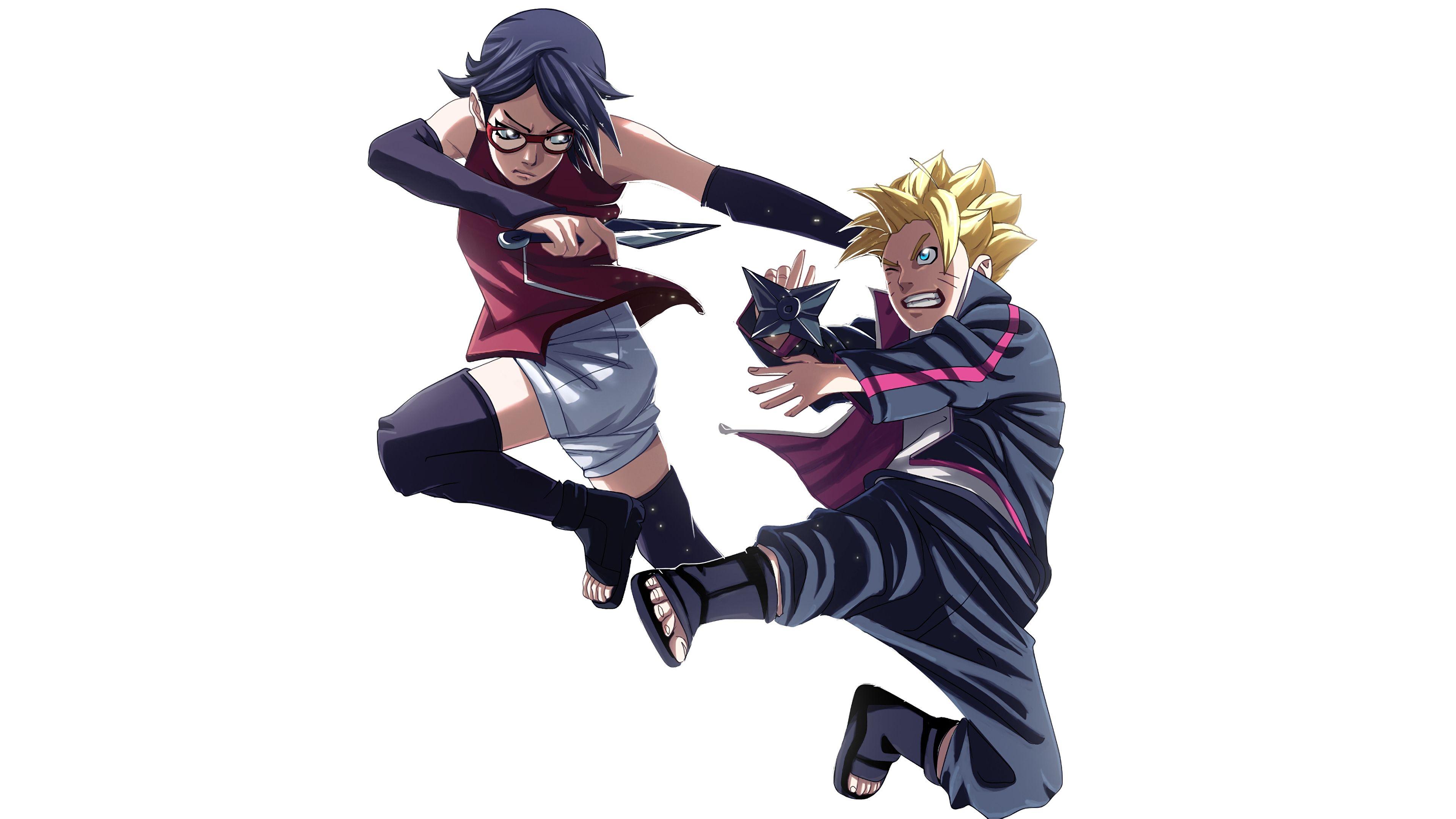 3840x2160 Sarada Uchiha vs Boruto Uzamaki Boruto Anime 4K