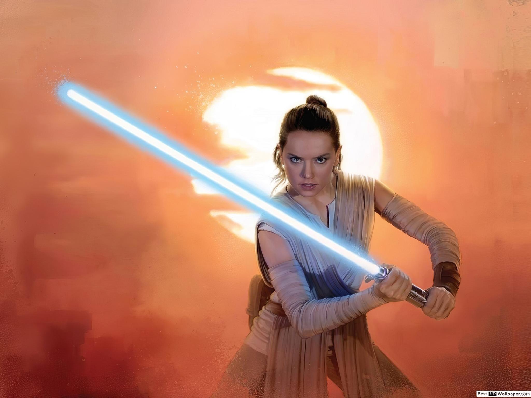 2048x1536 Star wars Rey's blue lightsaber HD wallpaper download