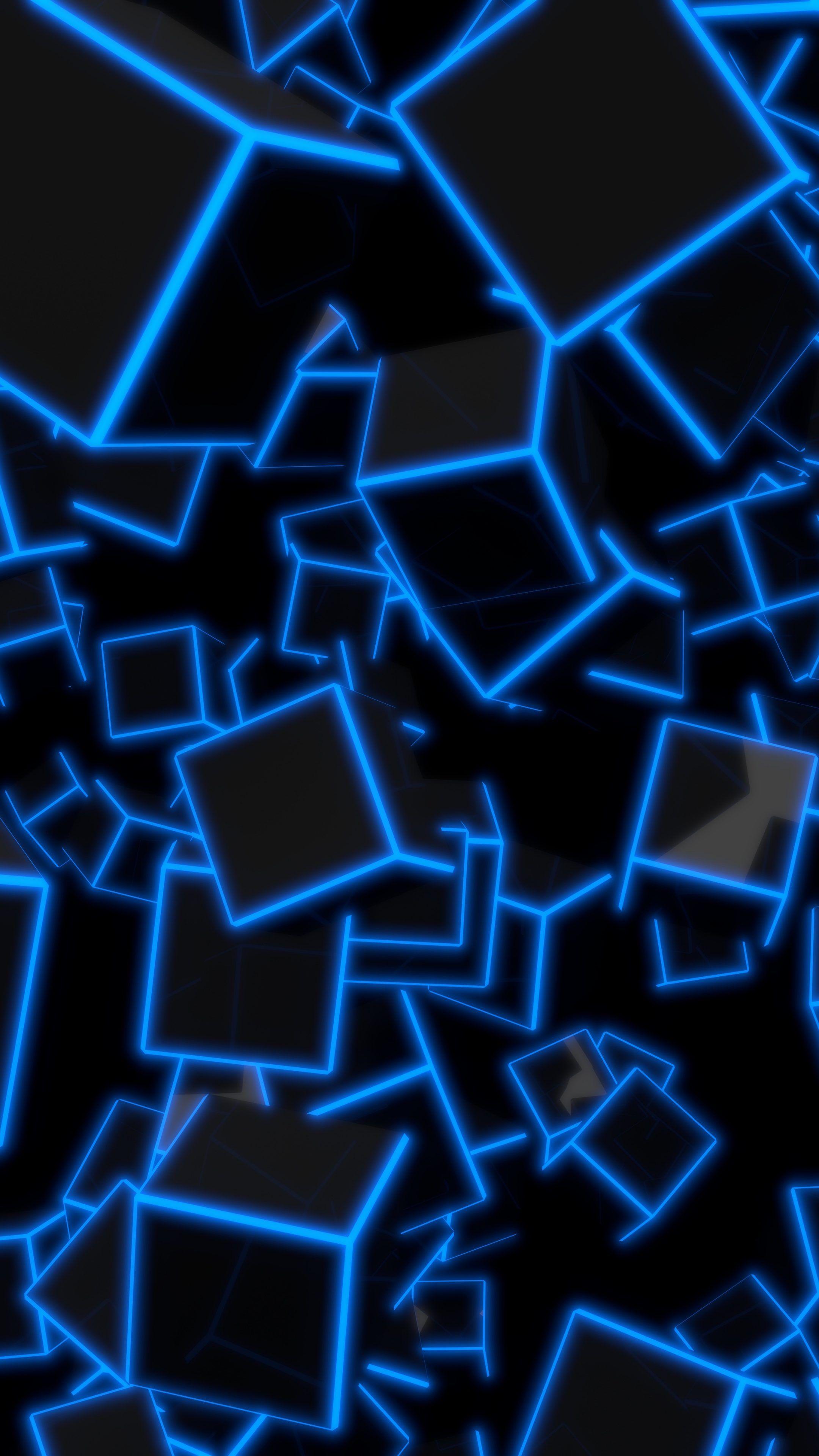 Hình nền 2160x3840 3D Blue Neon Cubes 8K UHD
