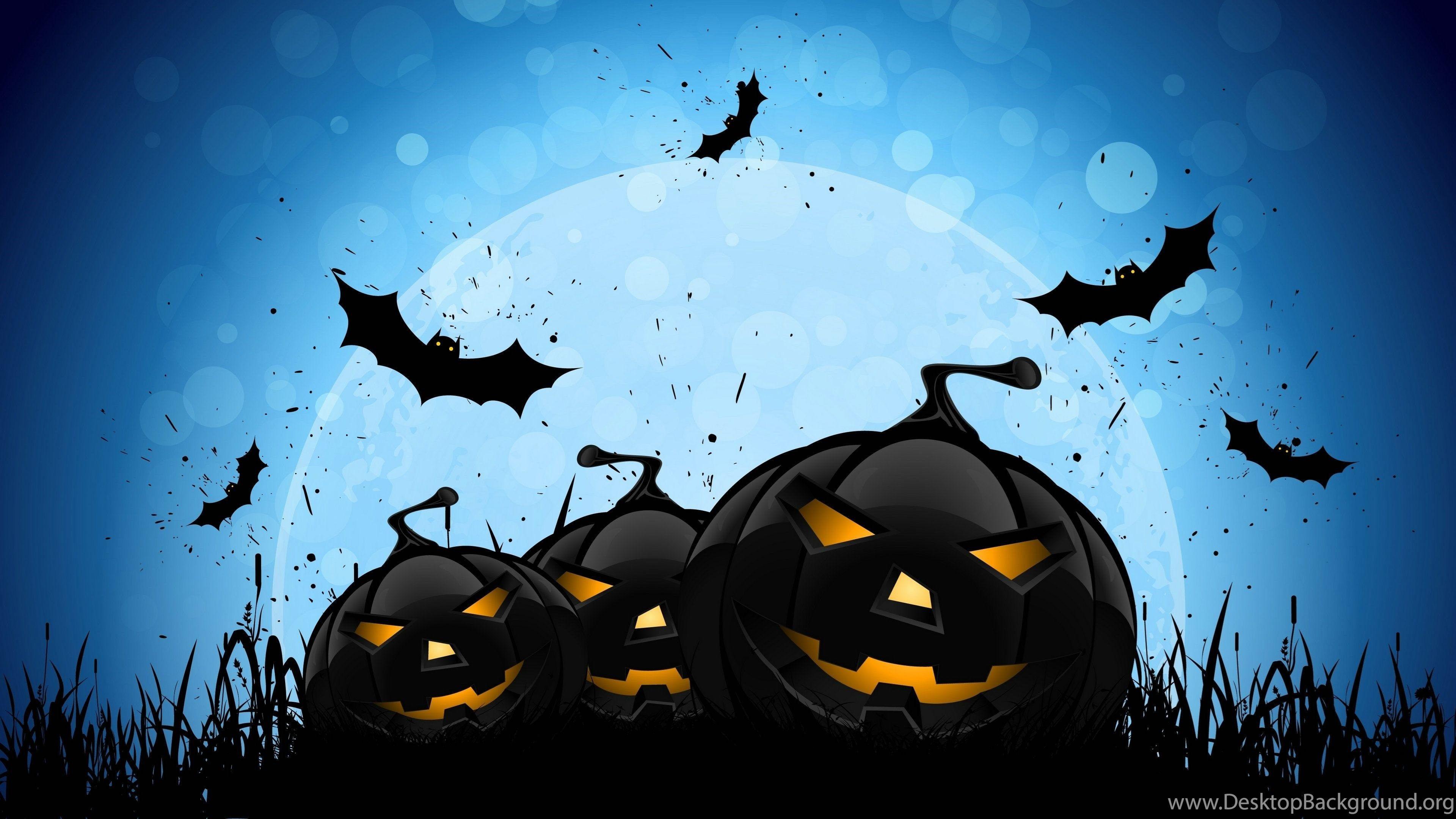 3840x2160 Halloween Wallpaper Blue Background Wallpaper Desktop Background
