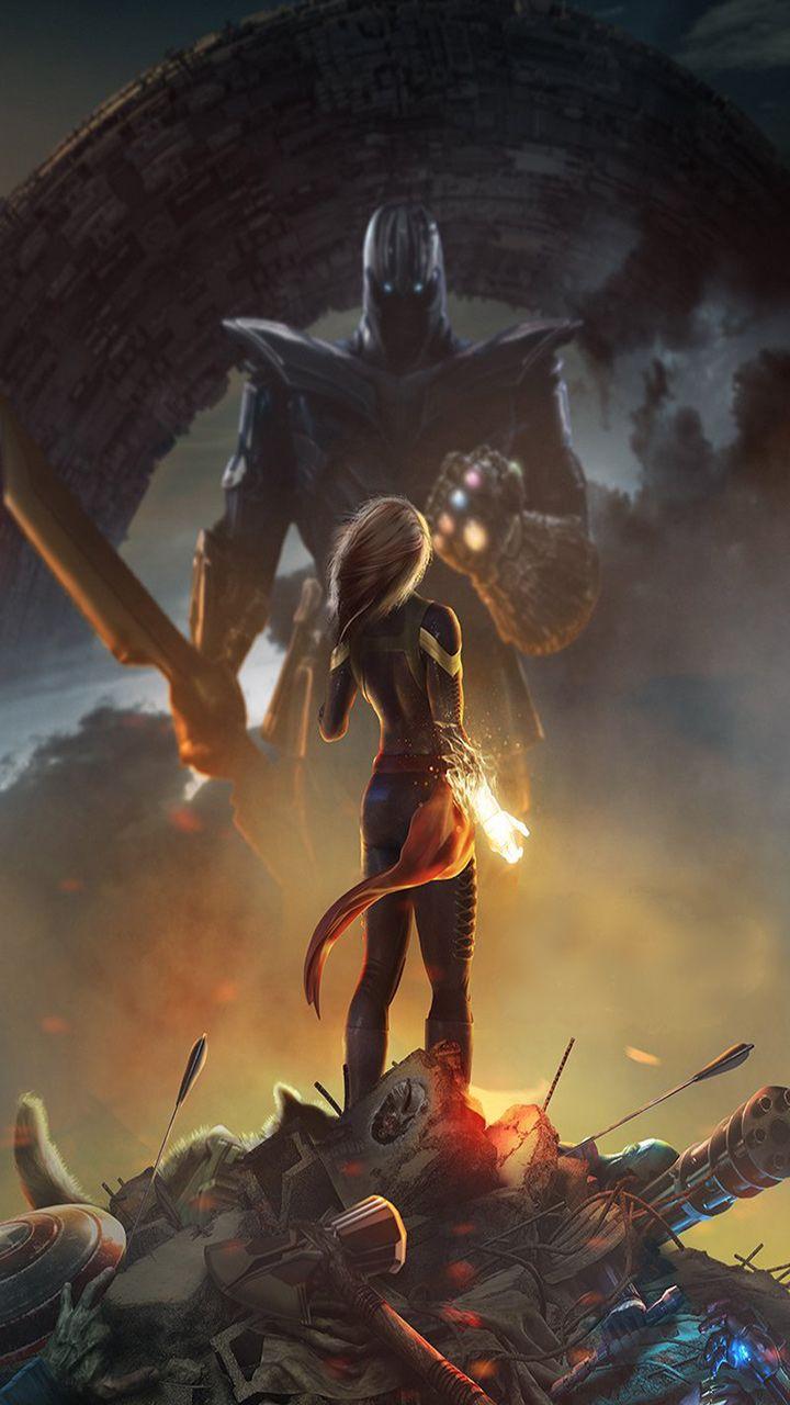 720x1280 Captain Marvel vs Thanos Wallpaper