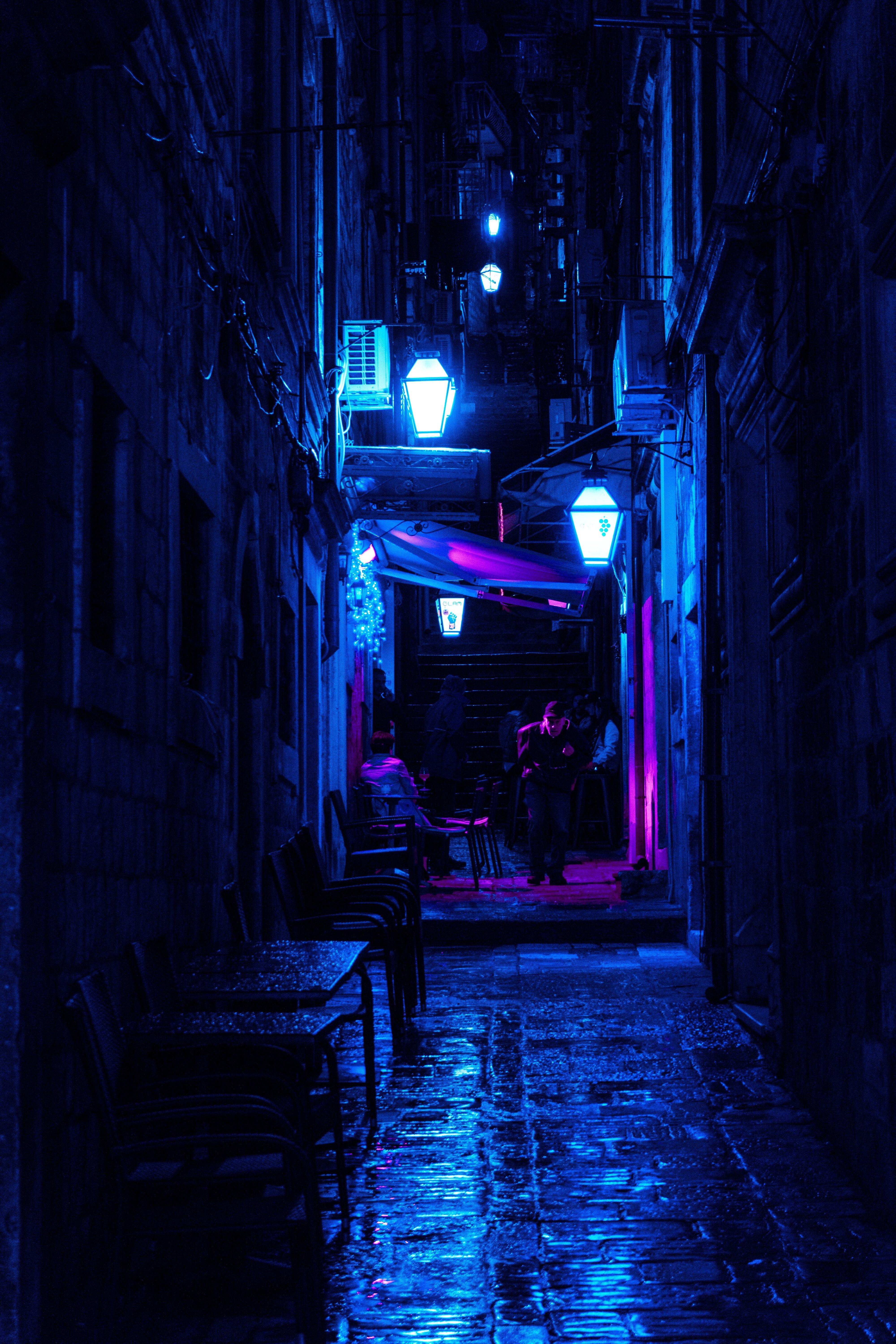 4000x6000 Dark Alley With Turned On Street Lamps · Free