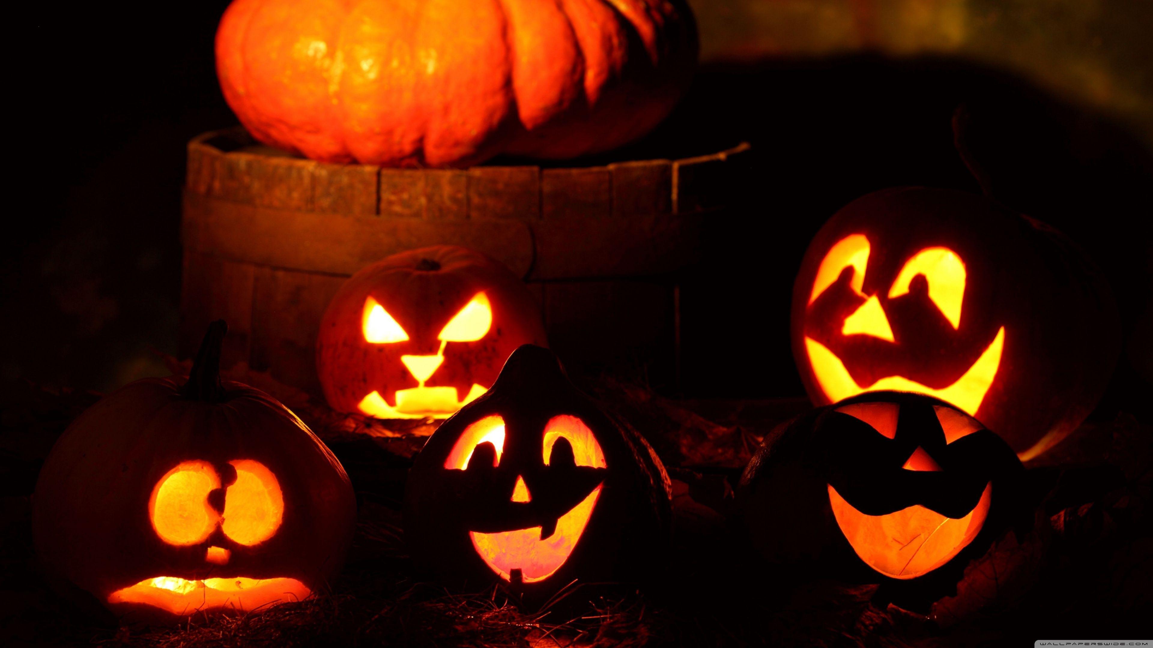 3840x2160 Lighted Halloween Pumpkins ❤ 4K HD Desktop Wallpaper for 4K Ultra