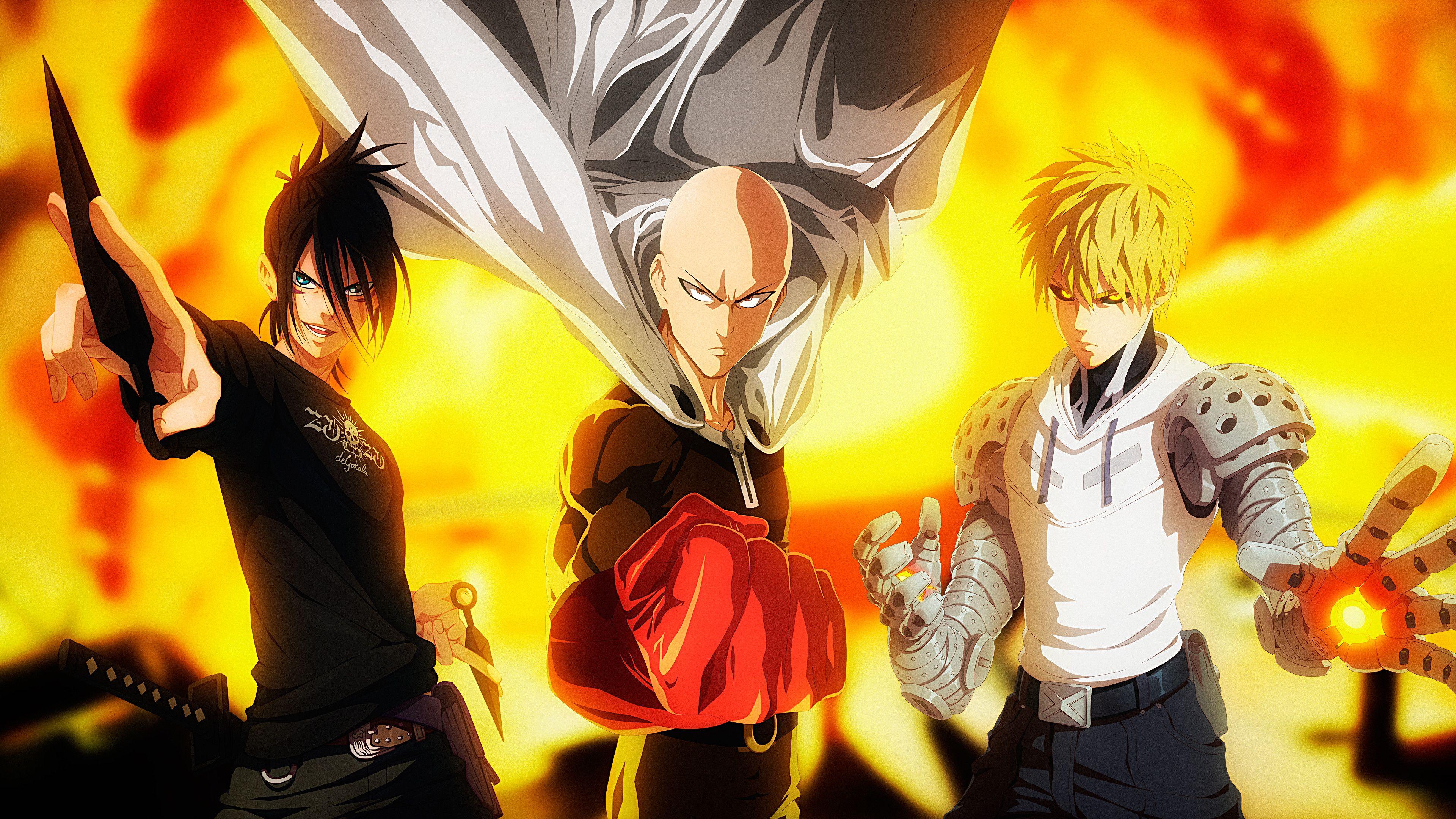 3840x2160 One Punch Man Saitama Sonic Genos 4K Wallpaper