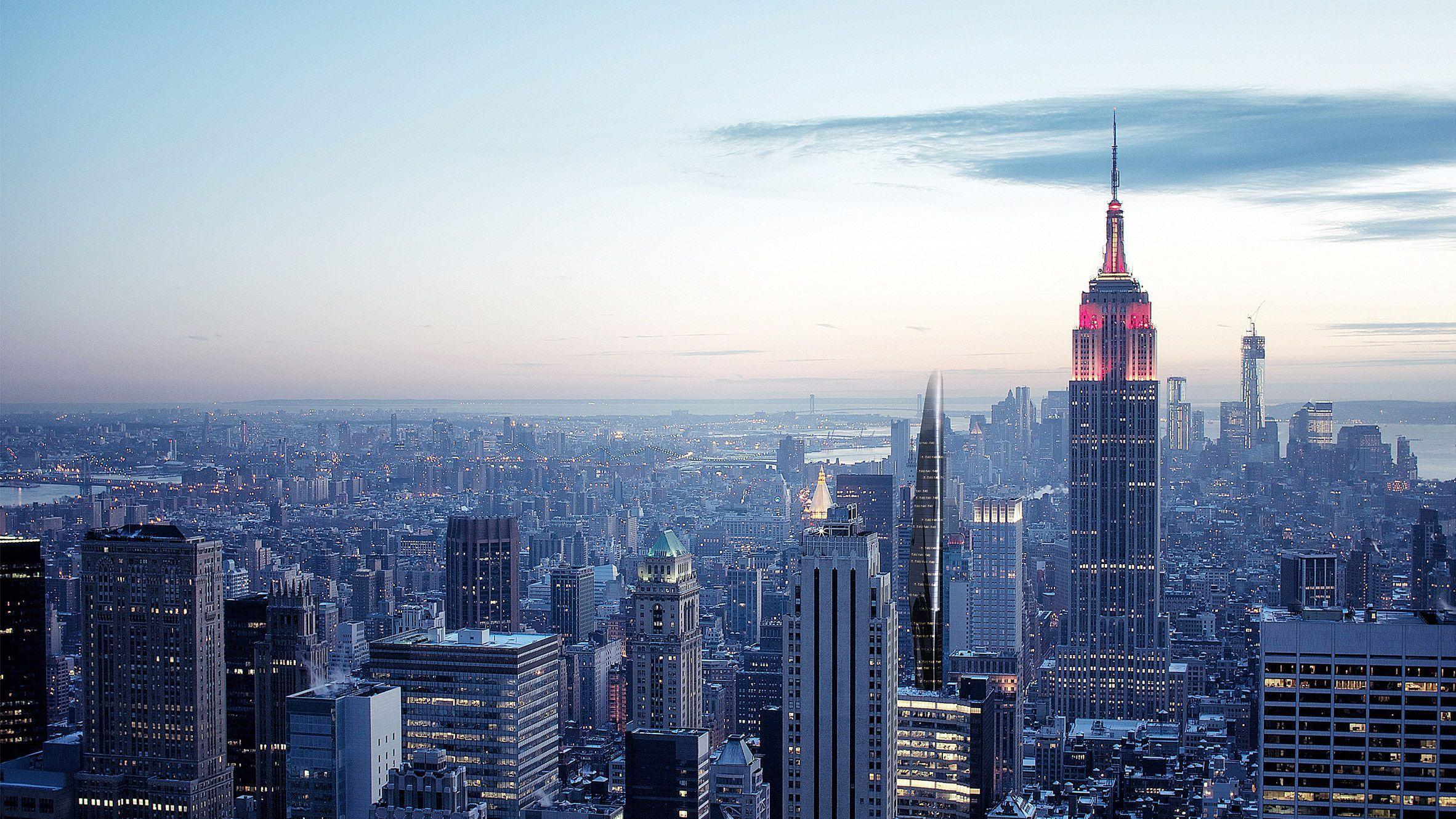 2364x1330 MAD imagines black sinuous East 34th skyscraper in New York. New york wallpaper, City wallpaper, New york sunset
