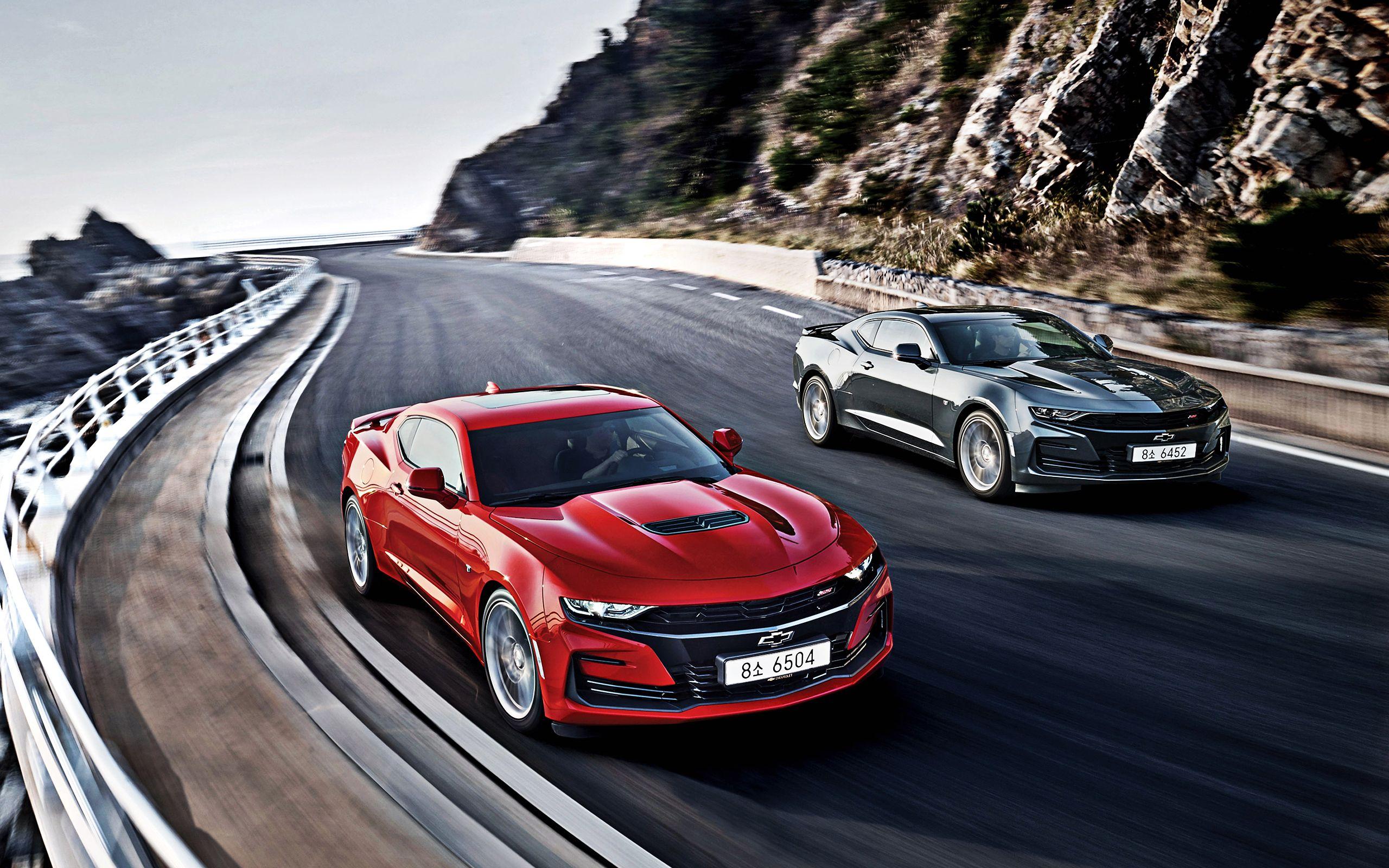 2560x1600 Download wallpaper Chevrolet Camaro SS, red sports car, new gray Camaro SS, exterior, American sports cars, coupe, Chevrolet for desktop with resolution 2560x1600. High Quality HD picture wallpaper