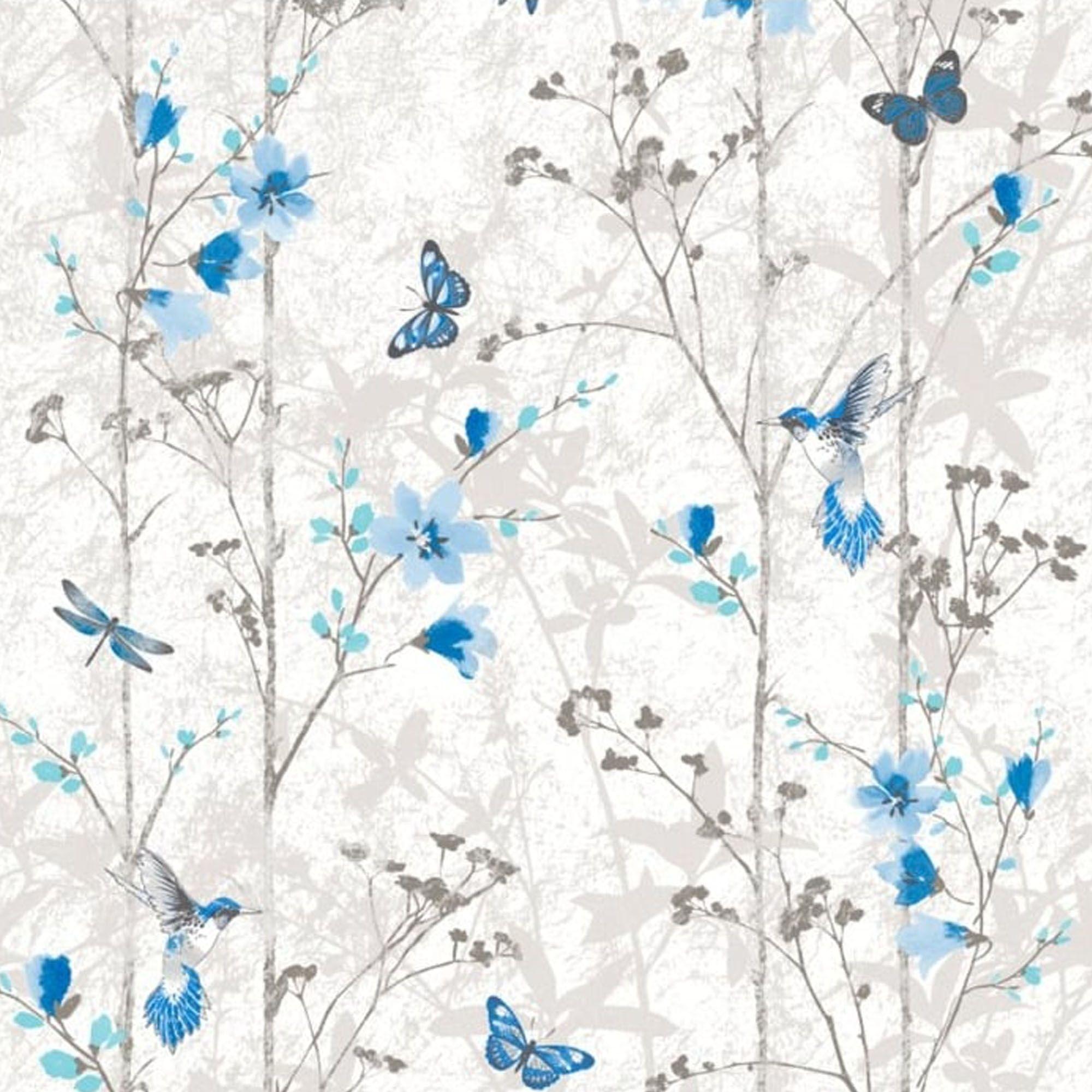 2000x2000 Muriva Eden Butterflies Wallpaper Blue from I Love Wallpaper UK