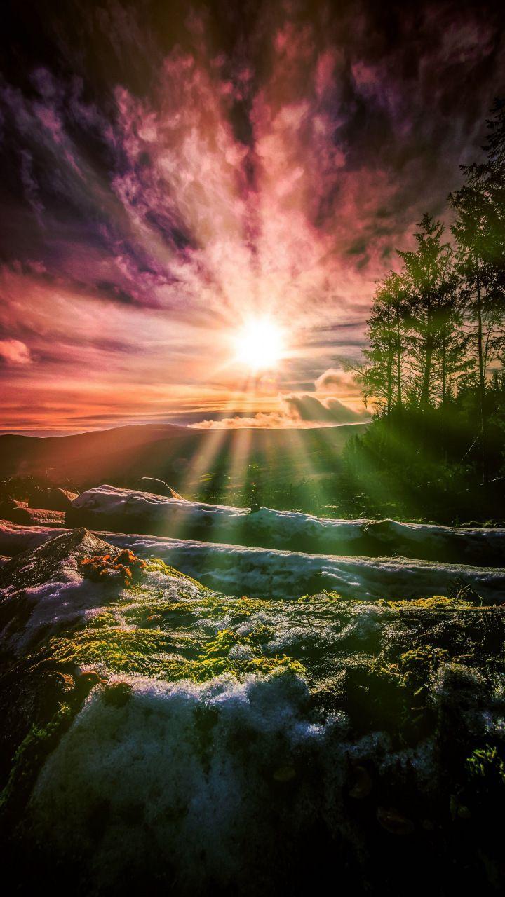 720x1280 Sunrise, sunbeams, wicklow, mountains, ireland, 720x1280 wallpaper. Sunrise photo, Nature, Beautiful nature