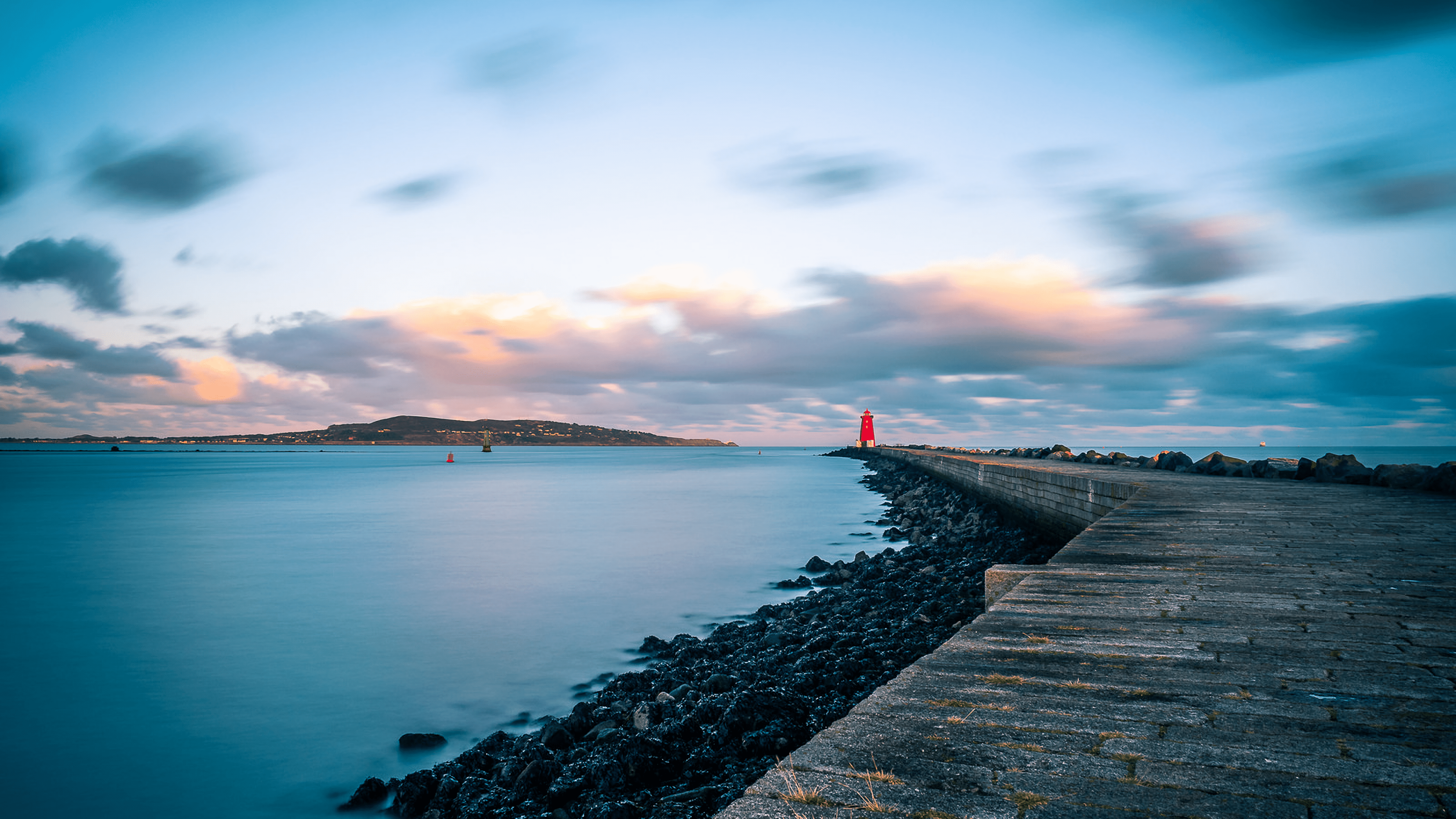 3840x2160 Download 3840x2160 Ireland Dublin, Pier, Horizon, Clouds, Sunset, Lighthouse Wallpaper for UHD TV