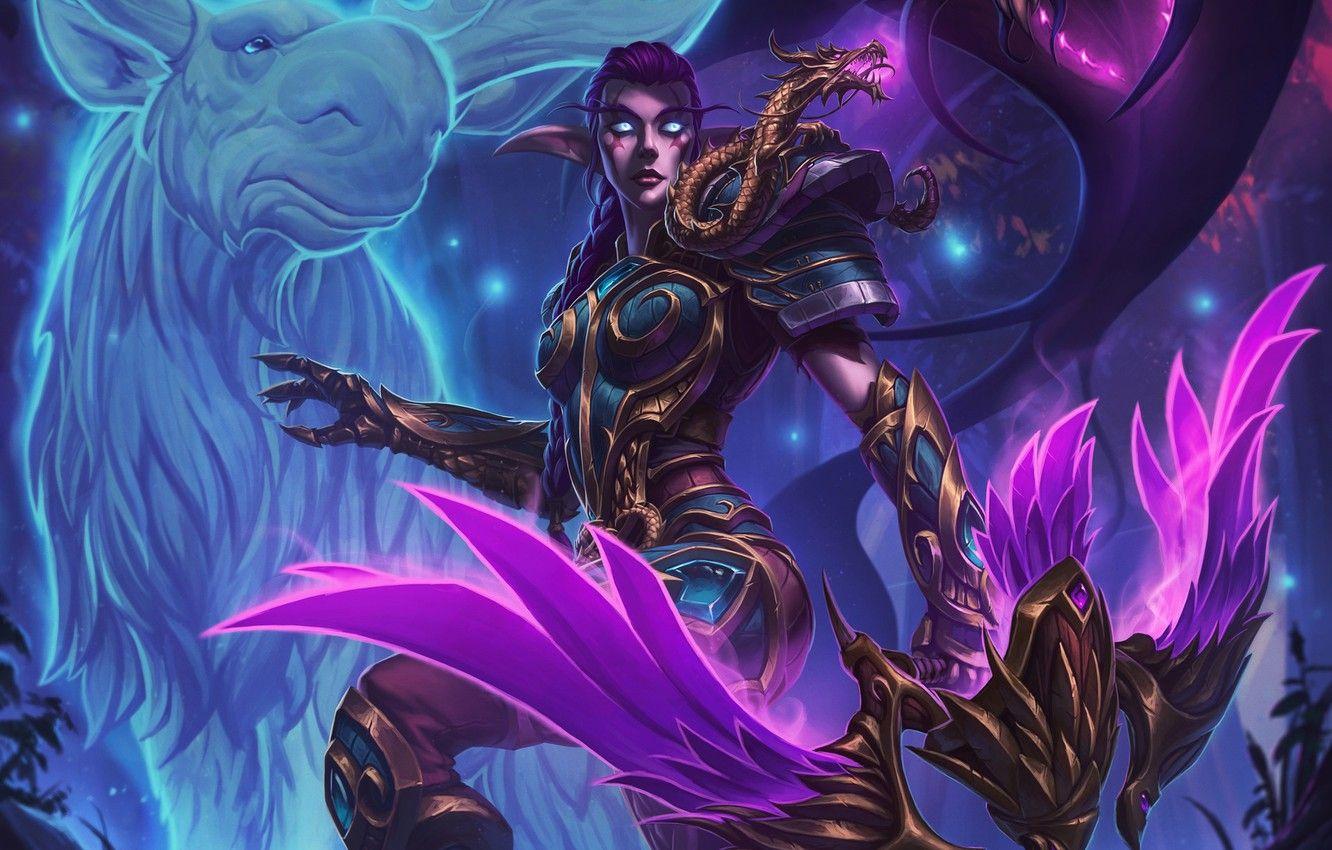 1332x850 Wallpaper Night, Armor, Magic, WoW, Fantasy, Art, Art, Hunter, Hunter, Night Elf, Night, Hunter, Magic, WarCraft, Illustration, Elf image for desktop, section игры