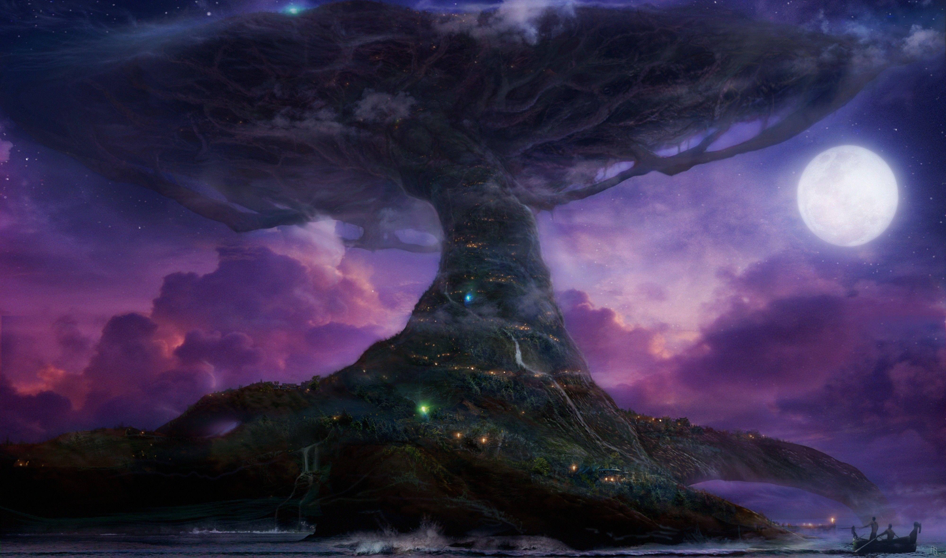 4000x2358 Teldrassil, World of Warcraft, World Tree, Trees, Moon, Purple, Darnassus Wallpaper HD / Desktop and Mobile Background