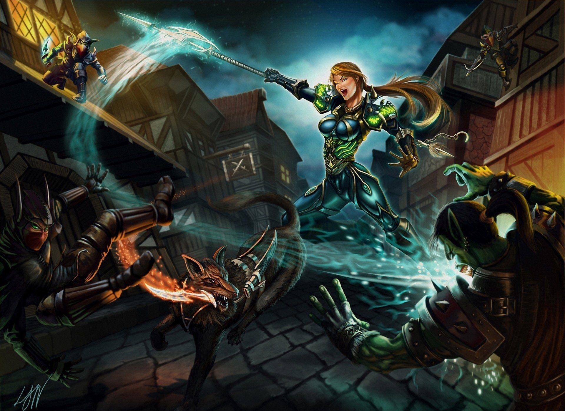 1920x1396 World of WarCraft ( WoW ) Battle Orc hunter night elves Battle axes Games Girls Fantasy wallpaperx1396