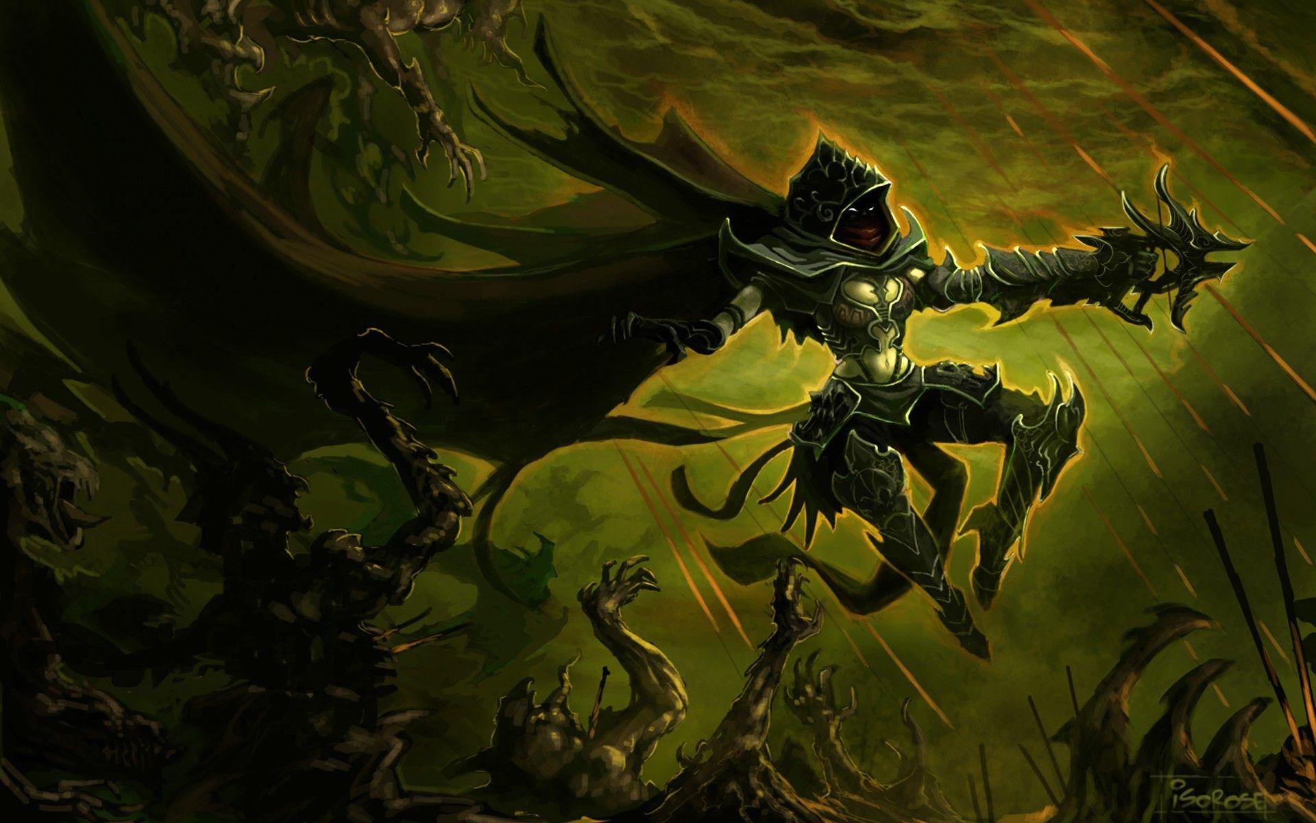 1920x1200 diablo, Art, Demon, Hunter, Hunter, Armor, Cloak, Weapon, Crossbow, Night, Fantasy, Dark Wallpaper HD / Desktop and Mobile Background