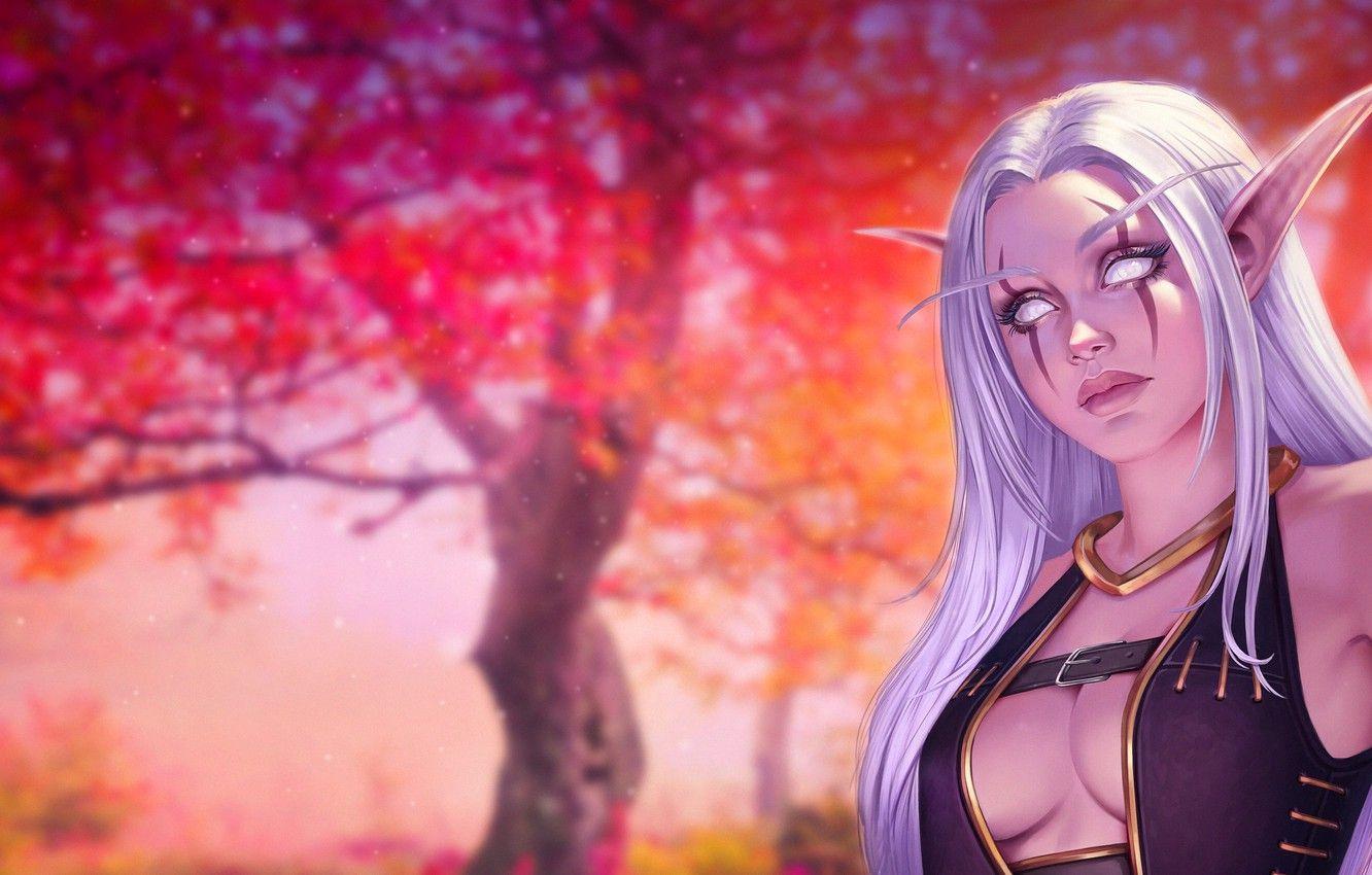 1332x850 Wallpaper Girl, Figure, Lips, Style, Face, Girl, WOW, Elf, Beautiful, Night Elf, Style, Fiction, Fiction, Beautiful, WarCraft, Elf image for desktop, section игры