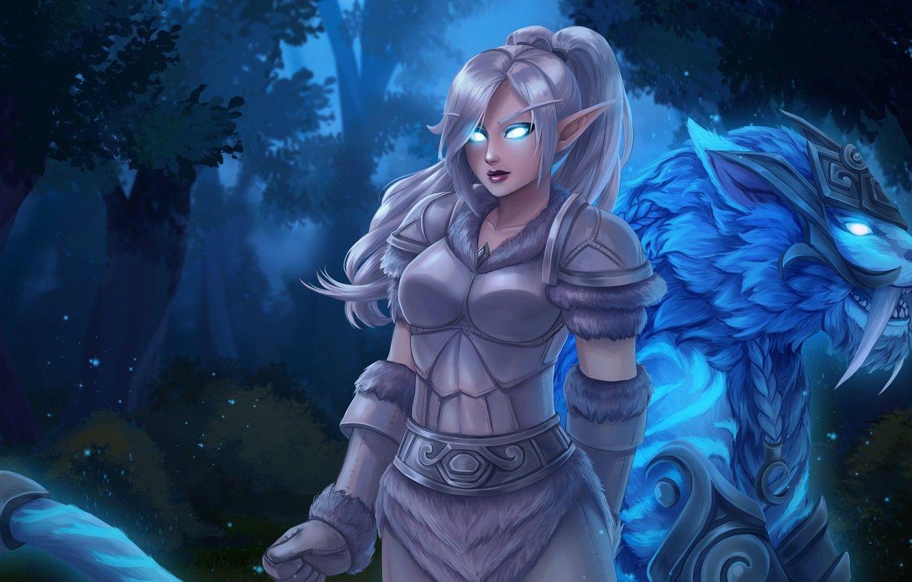 1332x850 Wallpaper forest, girl, night, tiger .