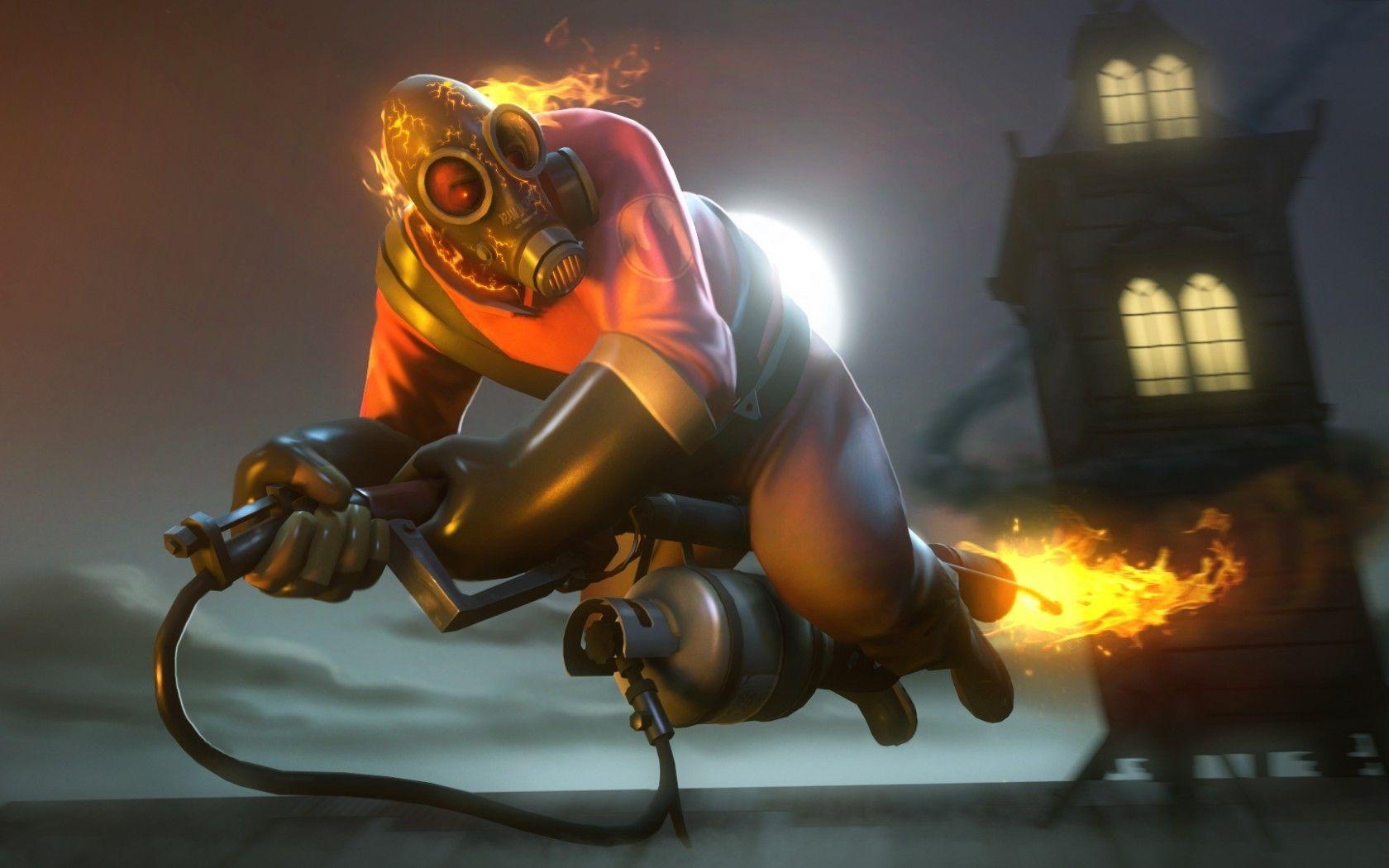 1680x1050 Team Fortress Pyro (character), Fire, Halloween, Flamethrowers Wallpaper HD / Desktop and Mobile Background