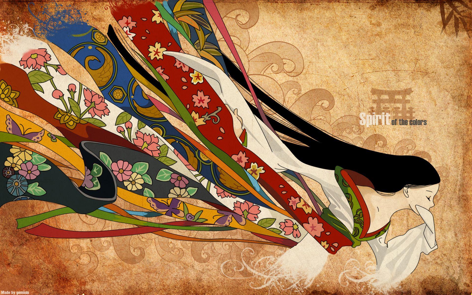 1920x1200 Tóm tắt Brunettes Nhắm mắt Quần áo Nhật Bản Kimono Tóc dài