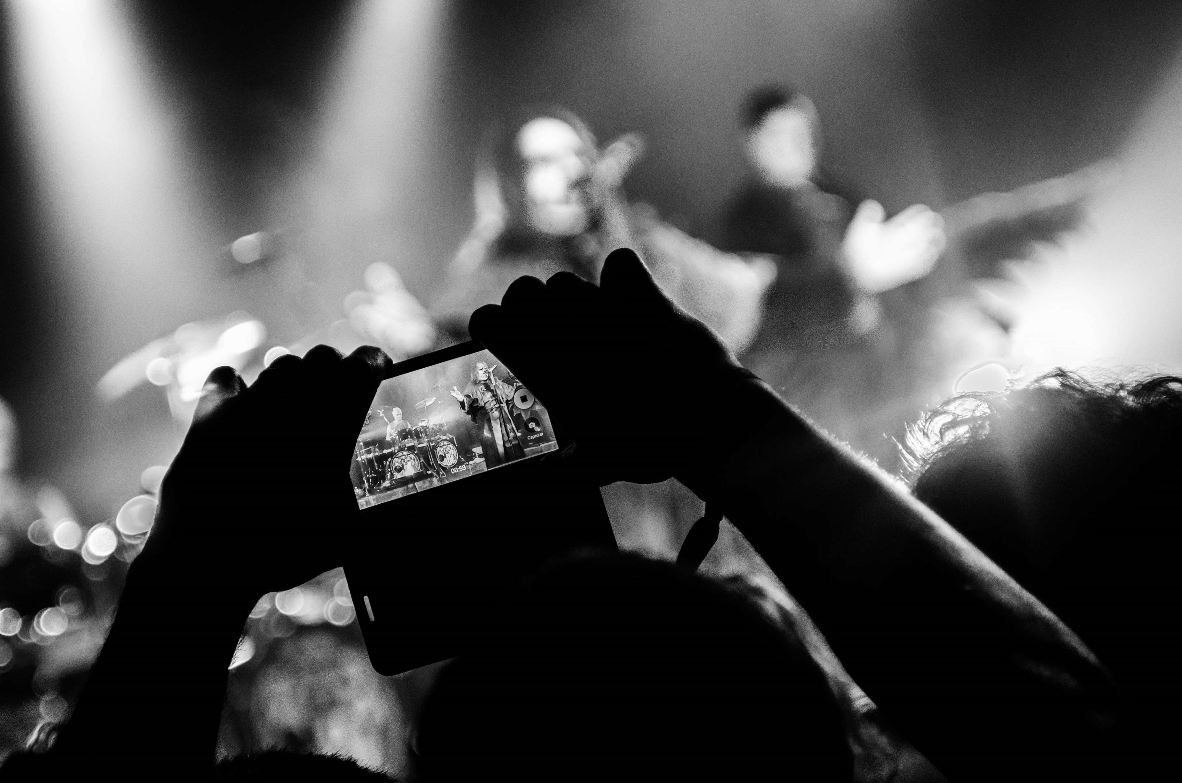 3840x2543 band, black and white, blur, concert, group, hands, lights, music, musical instruments, musician, musicians, people, performance, performer, show, singer, stage, taking photo 4k wallpaper. Mocah.org HD Desktop Wallpaper