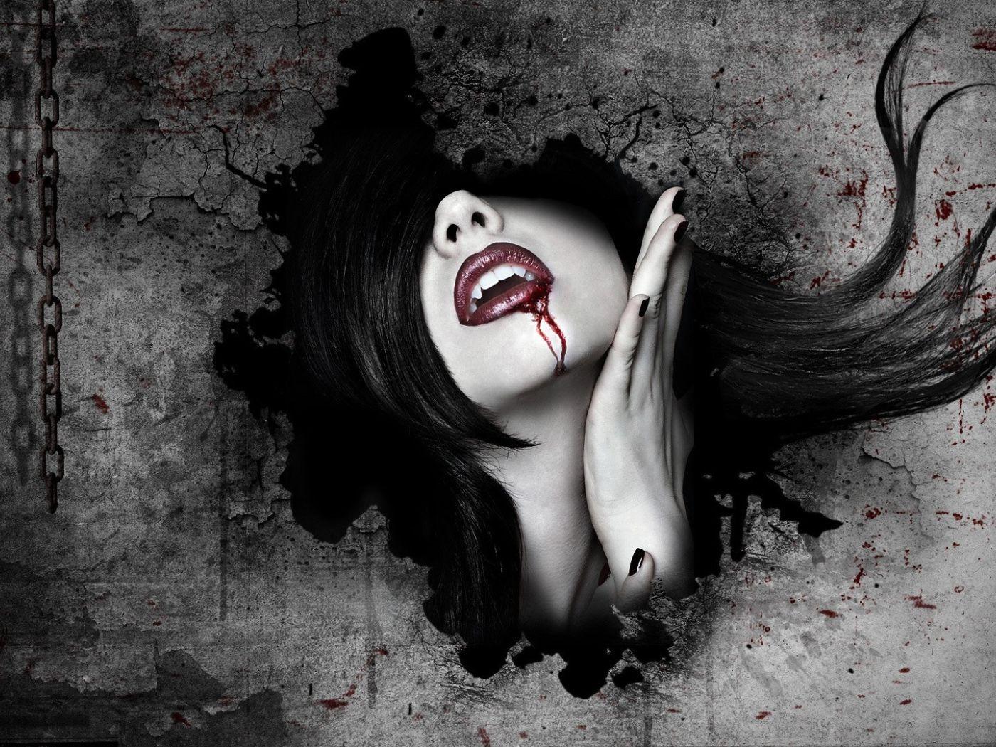 1400x1050 Blood on the lips of the girl vampire Desktop wallpaper 1400x1050