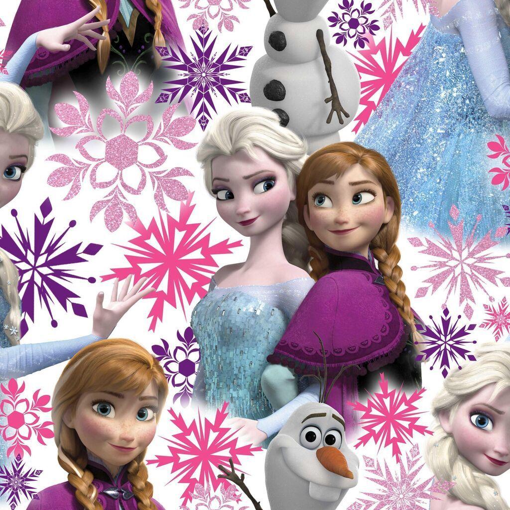1024x1024 Frozen Anna, Elsa & Olaf Pink Shimmer Wallpaper. Graham & Brown