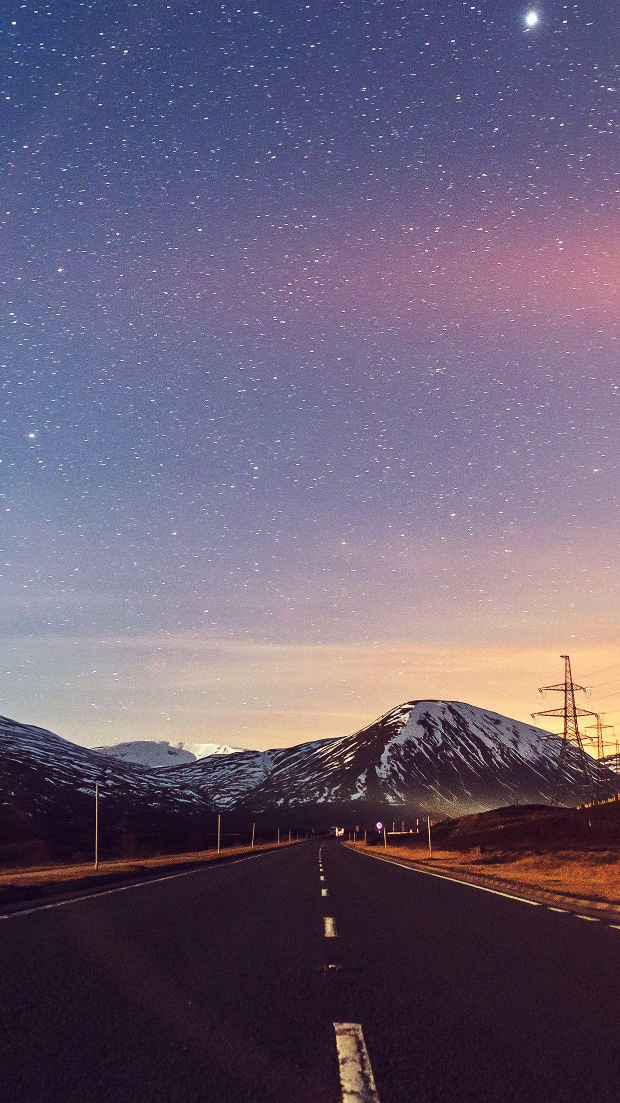 1242x2208 Sky Star Lovely Road Street Mountain Winter Nature Flare