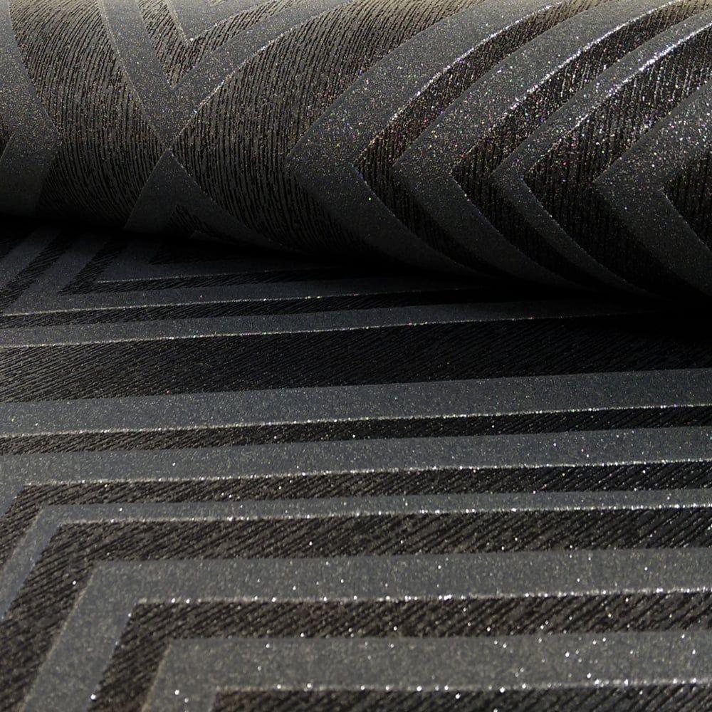 1000x1000 Grandeco Chevron Stripe Pattern Wallpaper Modern Embossed Metallic