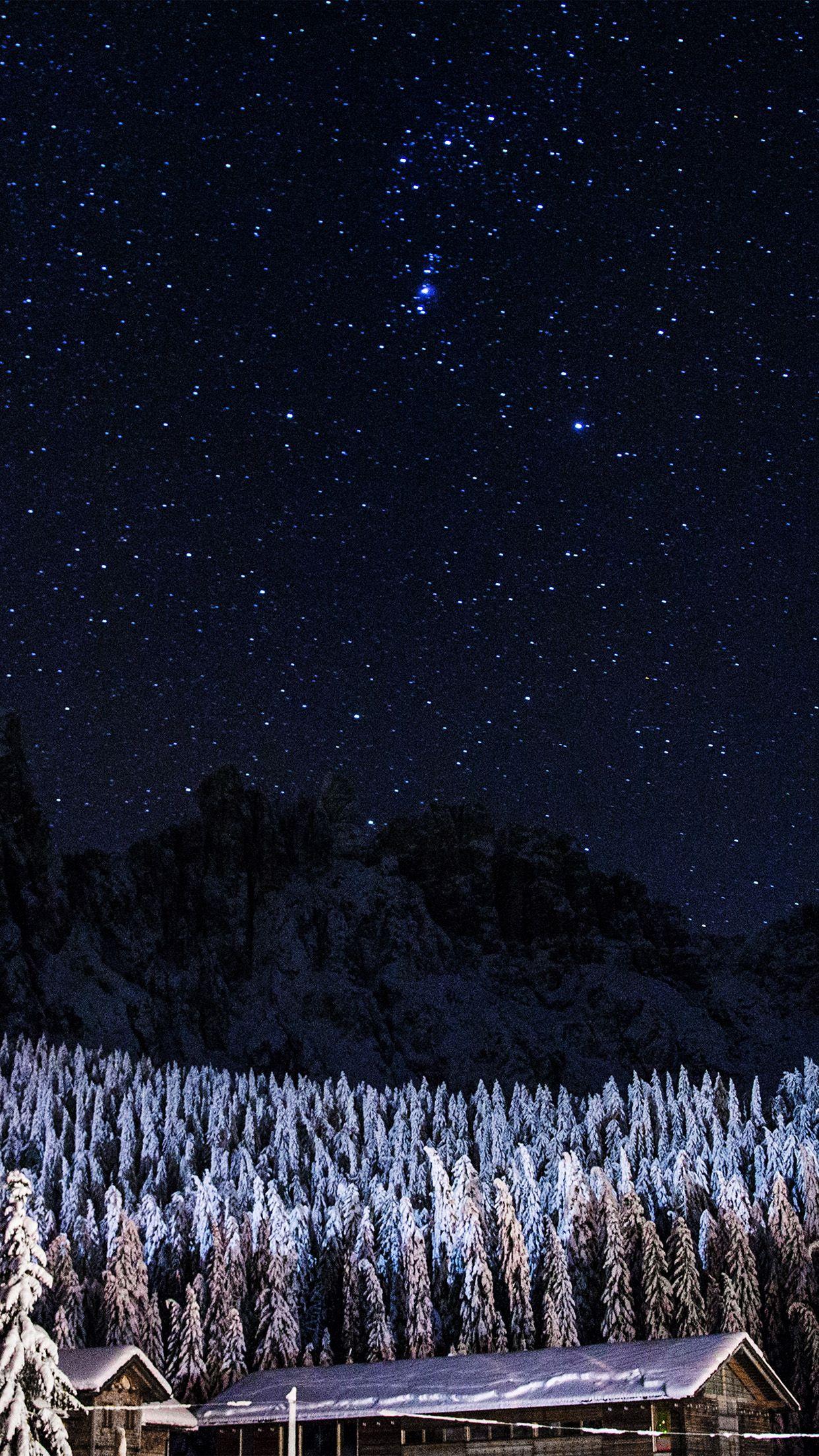 1242x2208 Night Mountain Sky Space Star Cold Winter Wallpaper
