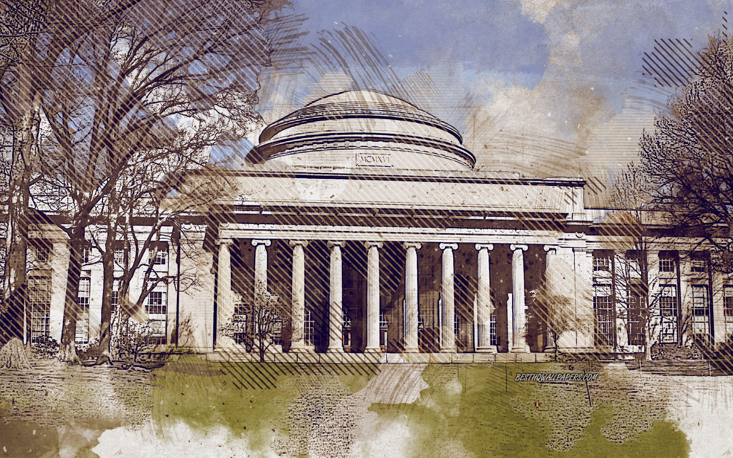 2880x1800 Download wallpaper Massachusetts Institute of Technology, Cambridge, Massachusetts, USA, grunge art, creative art, painted Massachusetts Institute of Technology, drawing, digital art for desktop with resolution 2880x1800. High Quality HD picture