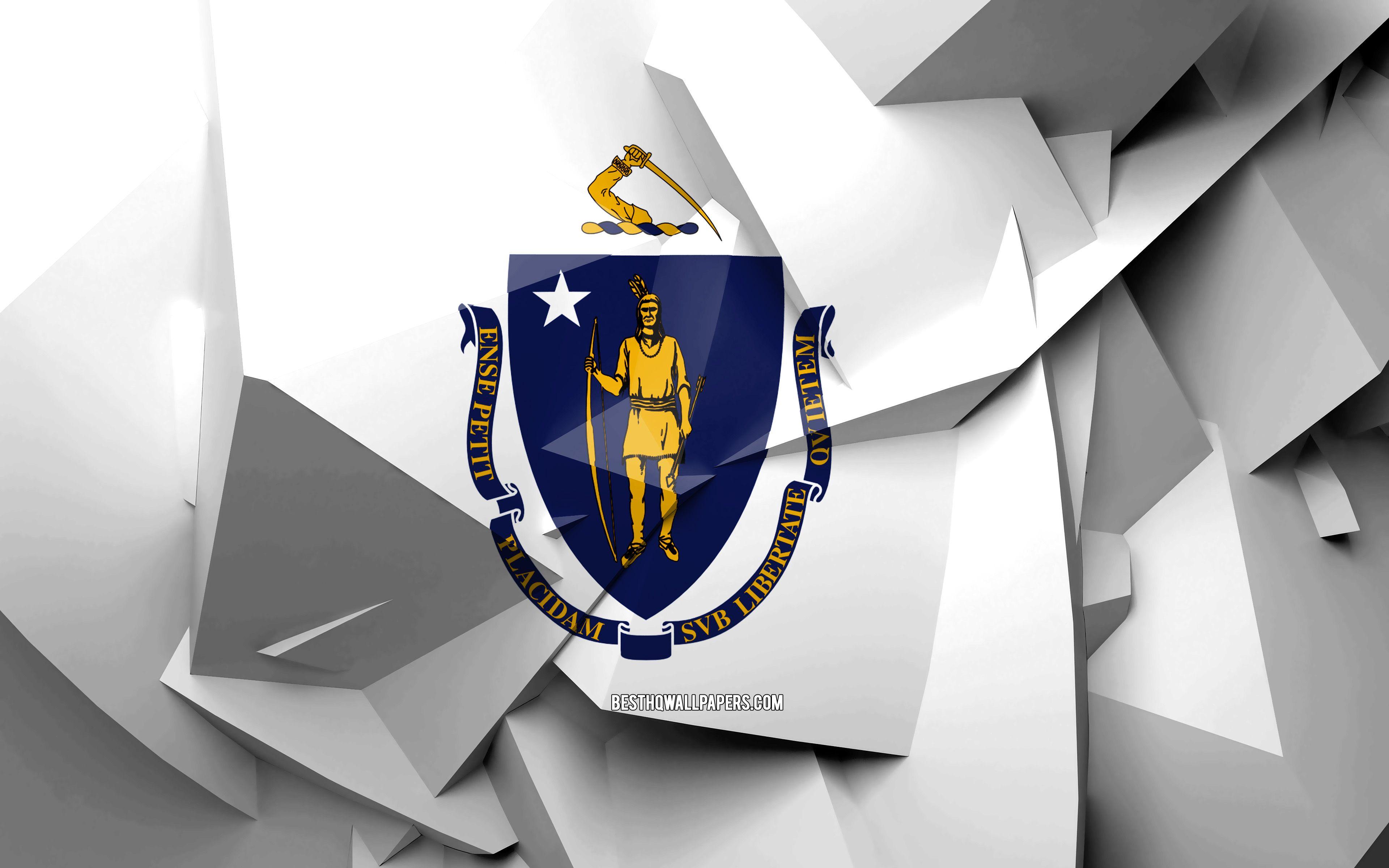 3840x2400 Download wallpaper 4k, Flag of Massachusetts, geometric art, american states, Massachusetts flag, creative, Massachusetts, administrative districts, Massachusetts 3D flag, United States of America, North America, USA for desktop with resolution