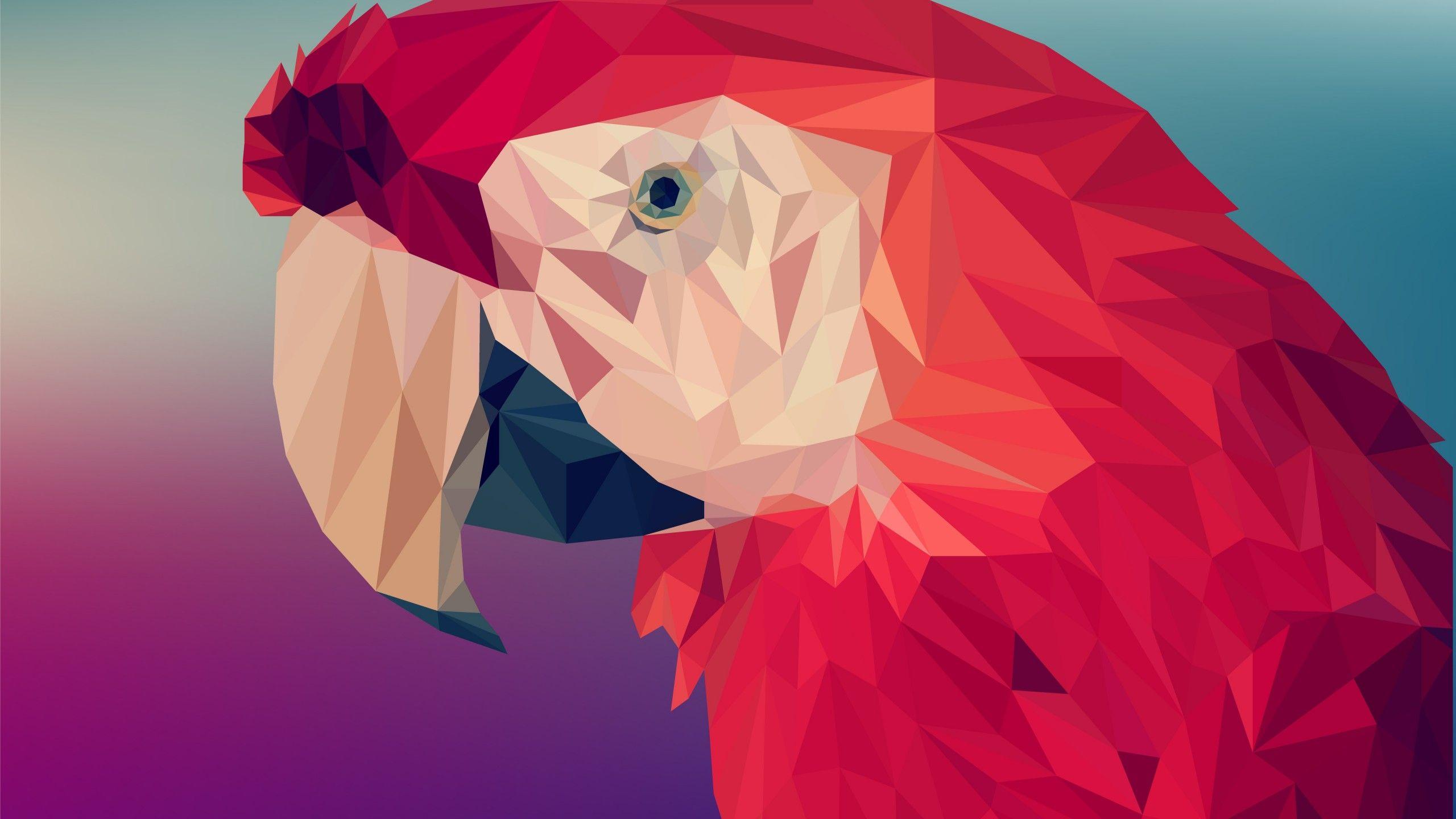 2560x1440 Wallpaper Digital Art, Parrot, Polygon, 4K, 6K, Art