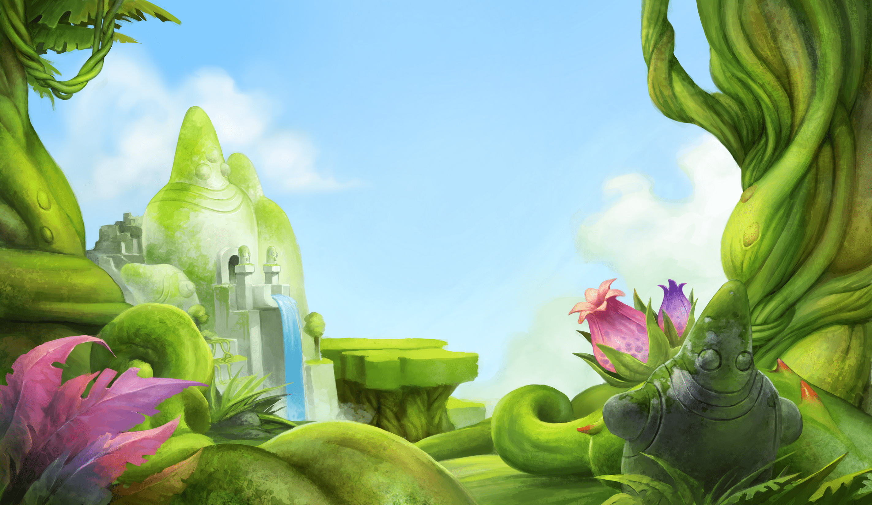 2846x1649 Spineworld Fantasy Art Artwork Sky Jungle Statue Ruin Moss Dark Magic Wallpaper:2846x1649