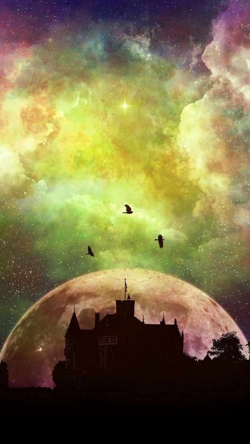 800x1420 Download Wallpaper 800x1420 Castle, Moon, Mystical, Planet, Stars Iphone Se 5s 5c 5 For Parallax HD Background